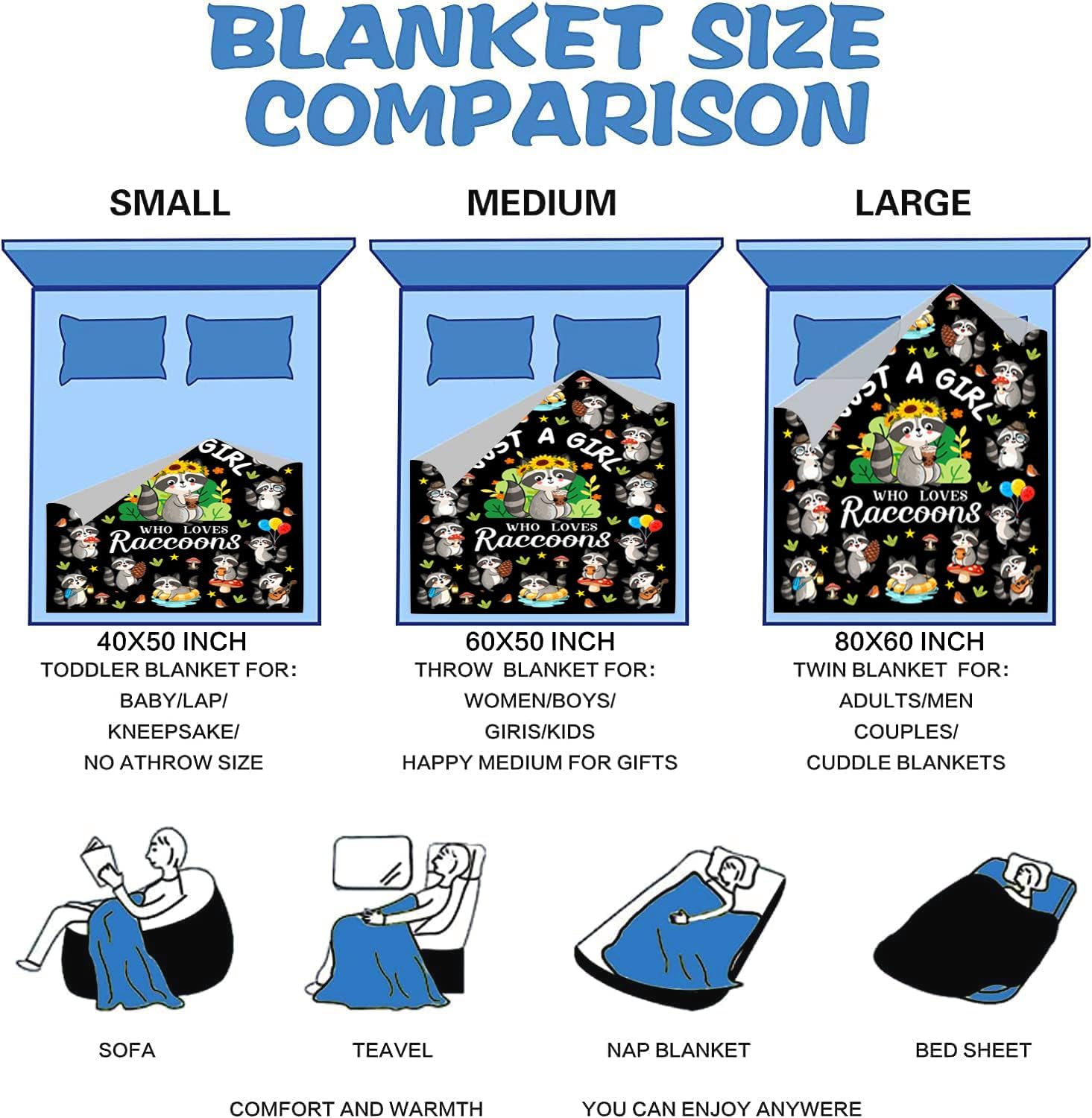 Raccoon Gifts Blanket for Women Girls Just A Girl Who Loves Raccoons Plush Flannel Bedding Cute Animal Raccoon Decor Stuff for Kids Adults Raccoons Lovers Bed Room Decor Birthday Gift 50"X40" - Image 7