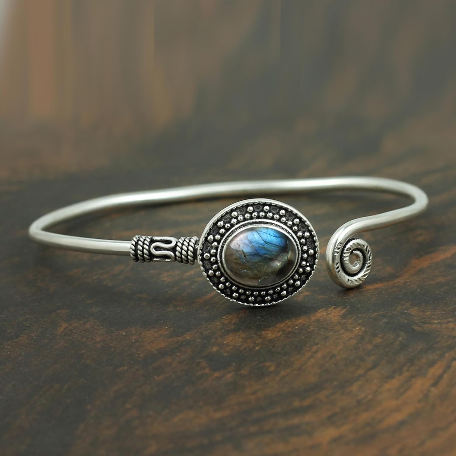 Natural Gemstones 925 Silver Plated Cuff Bracelets for Women - Oval Shape Stone Birthstone Handmade Adjustable Open Bangle Jewelry - Gifts for Wedding Anniversary Valentine's Day Christmas - Image 5