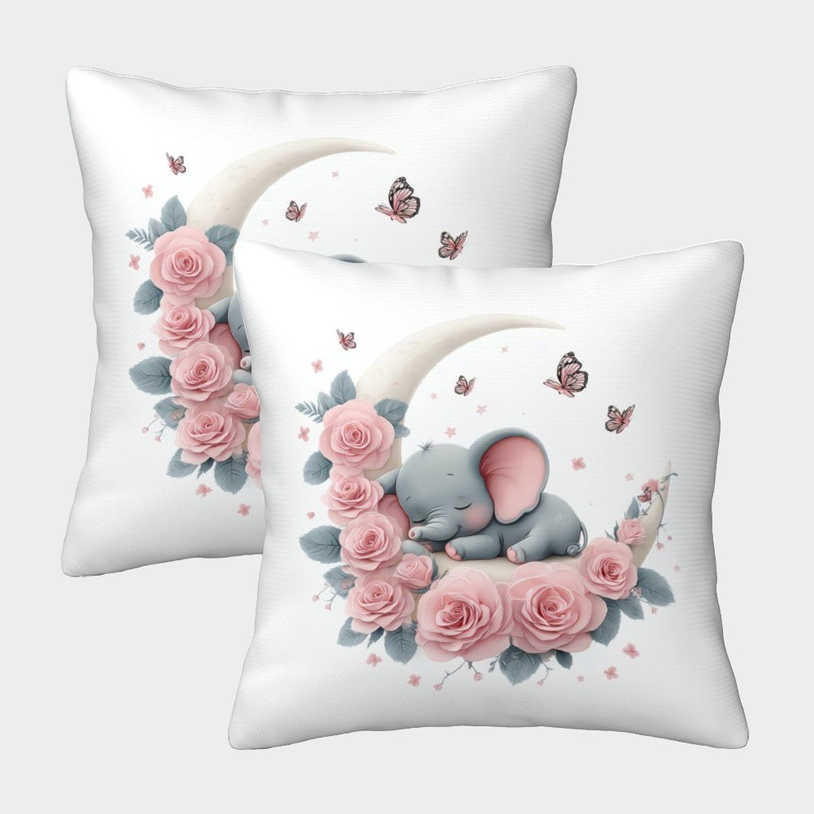 QFVANSIYO 3D Printed Cute Elephant Floral Pillowcase Microfiber Bedroom Decor Dreamy Pillow Cover for Adult Teens 40x40cm