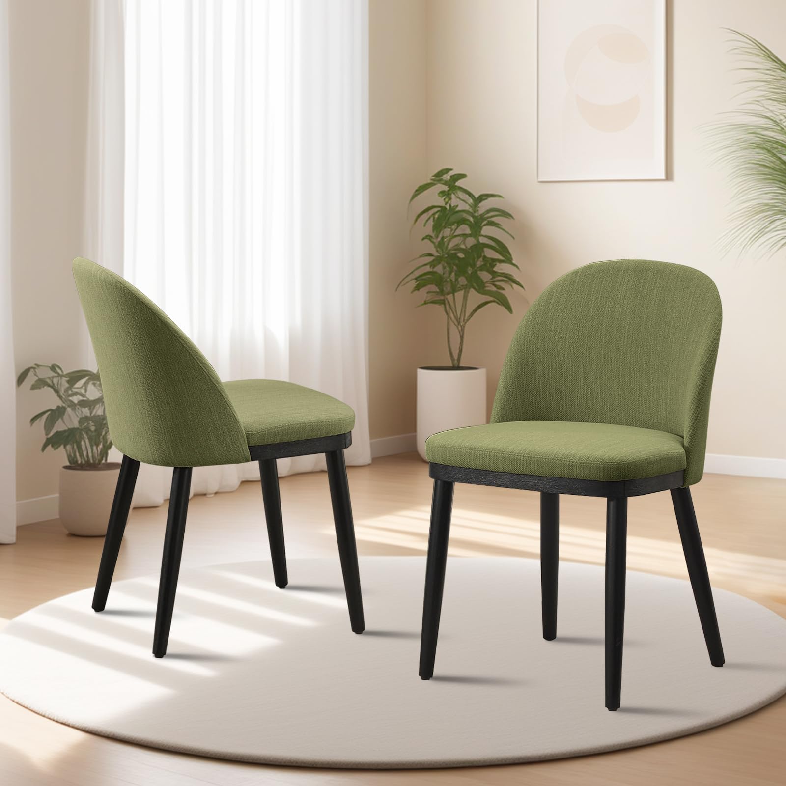 Esszimmerstühle 2er Set, Küchenstuhl Mit Atmungsaktivem Leinenstoff Und Stabilen Massivholzbeinen, Verstellbare Füße, Polsterstuhl Für Küche Esszimmer Wohnzimmer, Grün