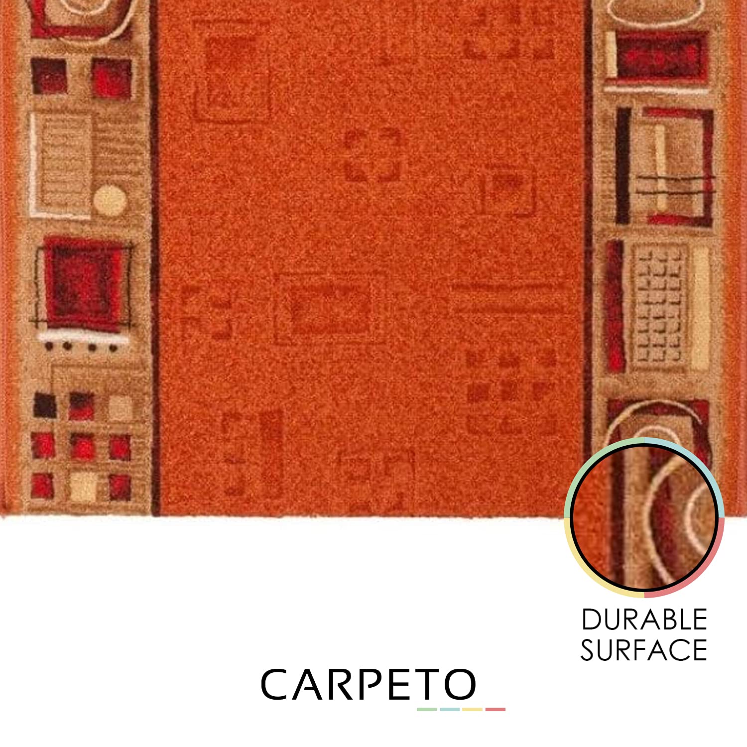 Carpeto Rugs Tappeto Cucina Antiscivolo Lavabile Moderno a Pelo Corto - Tappeto per Cucina Moderni - Tappeto Corridoio - Tappeto Passatoia Cucina - Arancione Beige - 67 x 525 cm