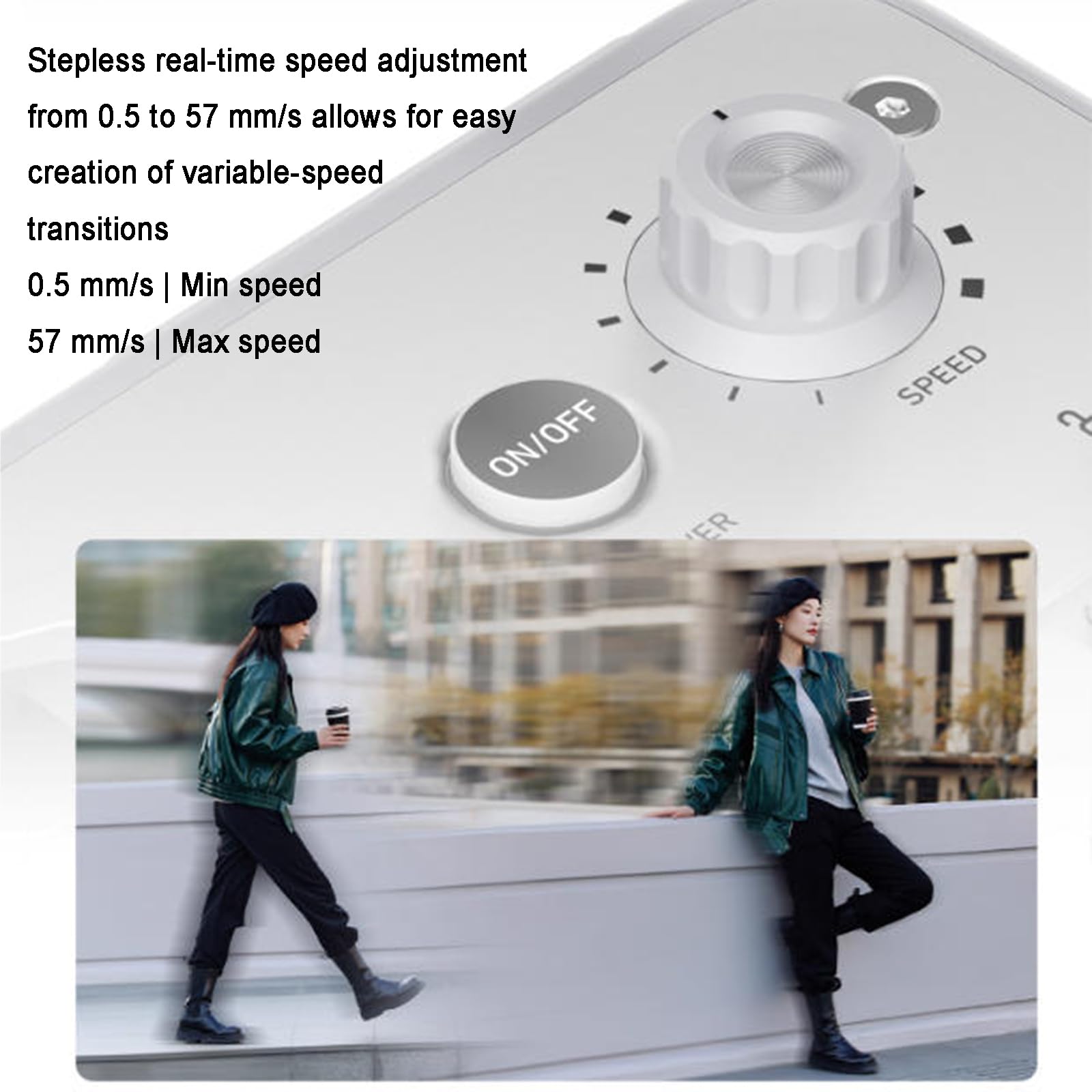 Slider motorizzato per fotocamera con guida panoramica girevole a 125°, controllo app per time-lapse e riprese video, capacità di carico 2,5-5 kg