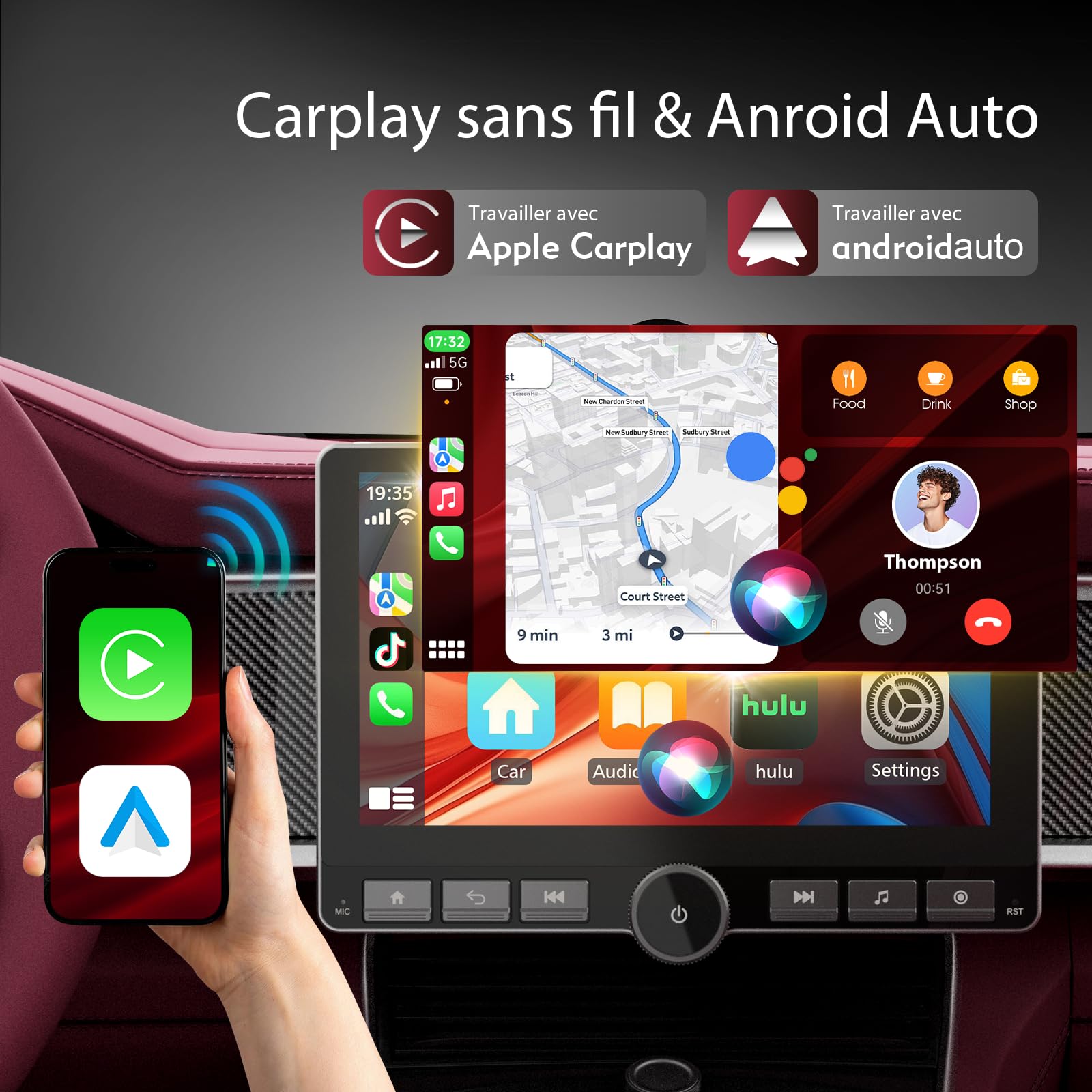 Haudio 360° Rotatif Autoradio, 1 Din DSP Car Stereo, Écran IPS 10,1" avec Carplay sans Fil et Android Auto, Car Play avec Caméra Arrière, Mirror Link, Commande Vocale AM/FM/RDS avec Bouton 2+64G