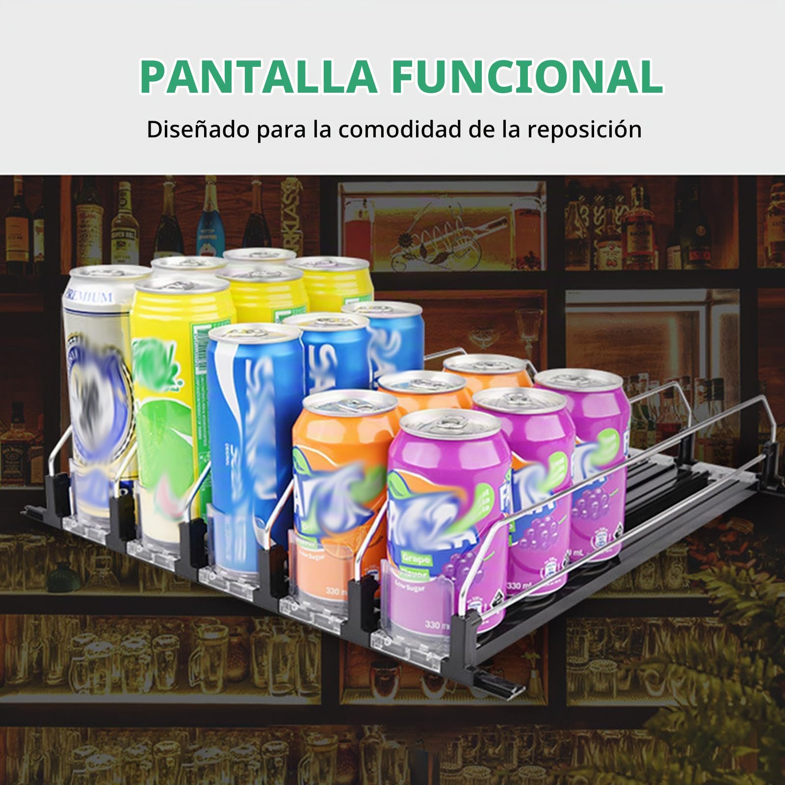 Organizador De Refrigerador Con Dispensador Automático Para Latas De Bebidas - Soporte Con Empujador Automático - Estante Para Cocina