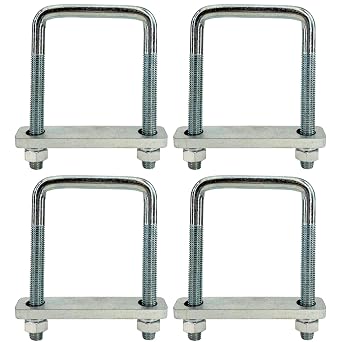 4 Pack Square U-Bolt for Trailer- Fits 3.5 Inch Wide Leaf Springs, Galvanized Steel Clamp Set, Secure Fit for Truck, Boat and Trailers