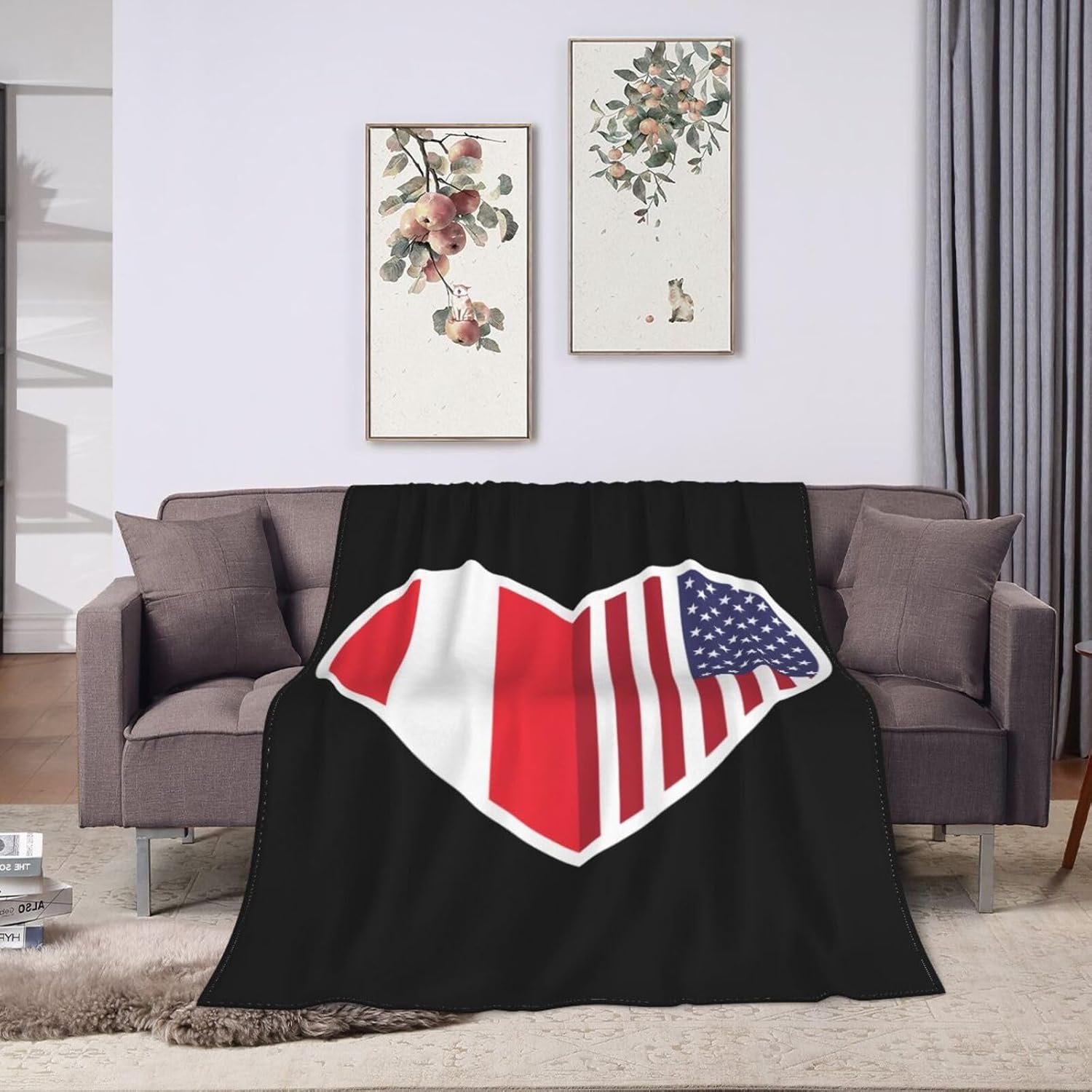 I Love America and Austria Throw Blanket for Couch Bed Sofa Soft and Comfortable Blankets 60"x50" Anti-Pilling Flannel Blanket