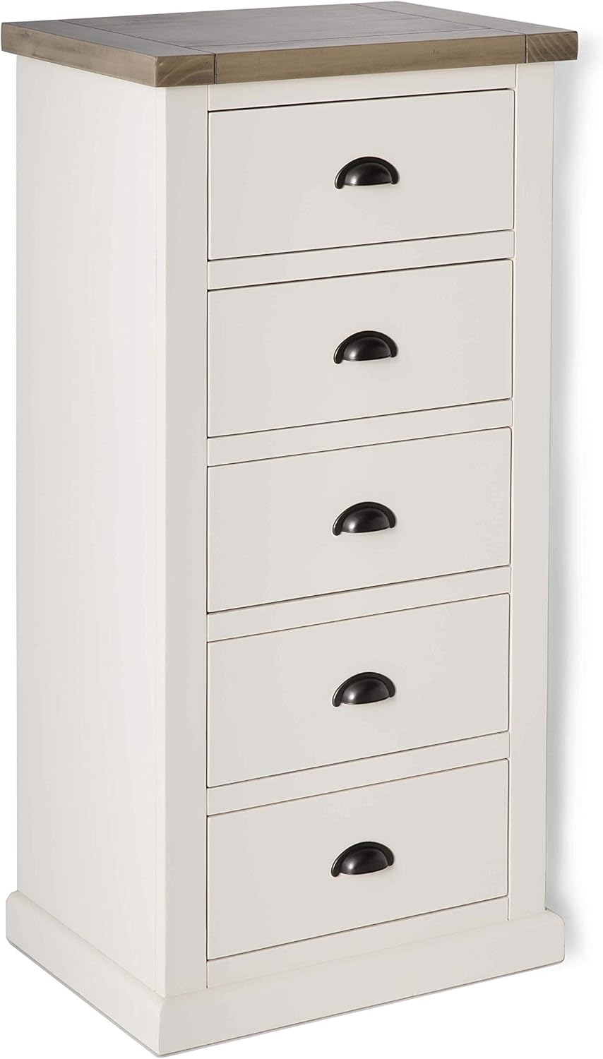 Hove Ivory Tallboy Chest of Drawers Bedroom Roseland Furniture 5 Drawer Painted Wooden