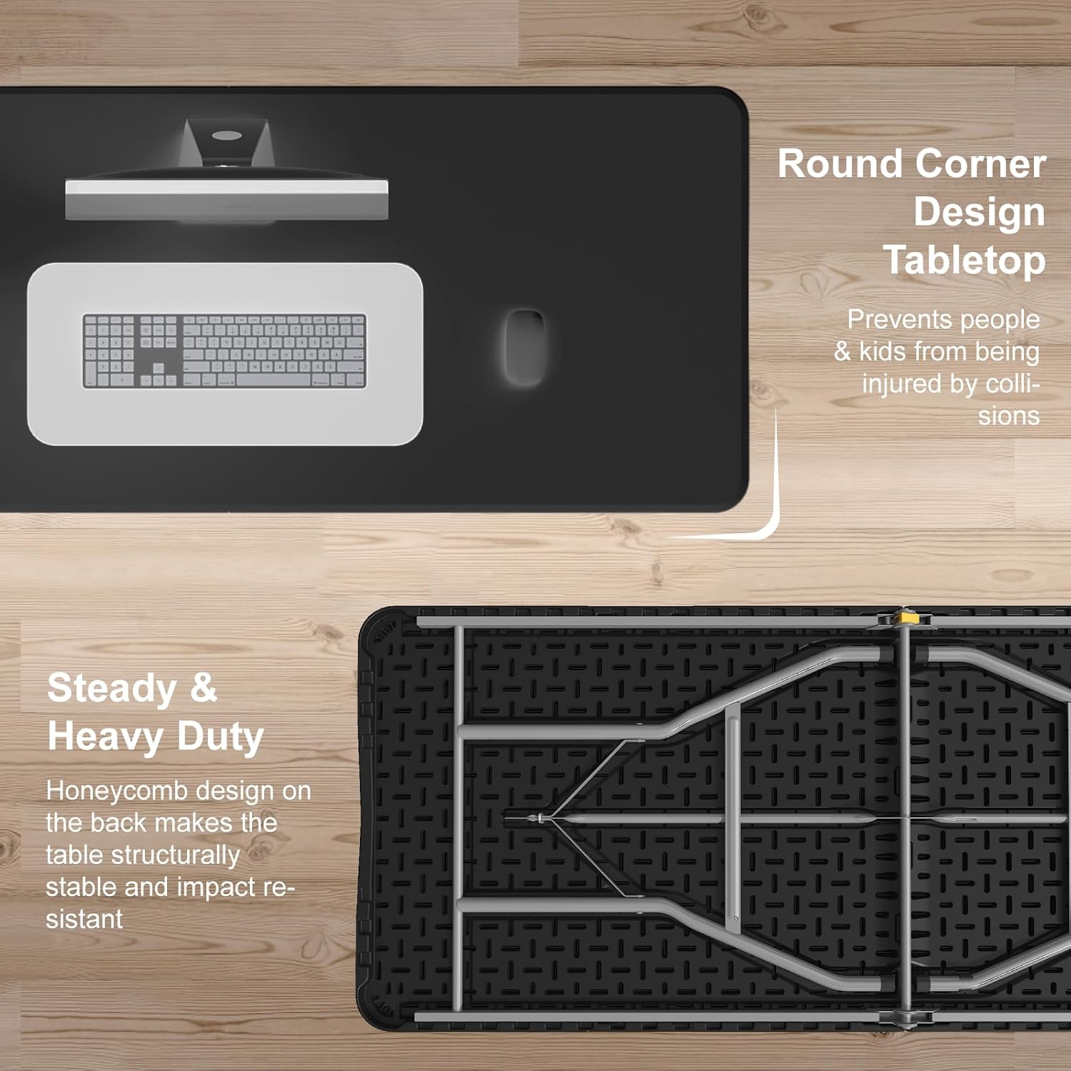 6FT Folding Table, 2 Pack Portable Plastic Folding Table, Foldable Dining Tables with Carrying Handle for Party, Picnic, Camping, Easy to Fold and Storage, for Indoor or Outdoor Use, Black