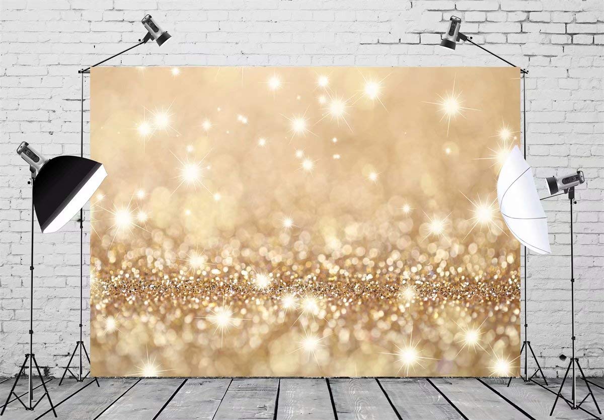 BELECO 10x6.5ft Fabric Bokeh Gold Backdrop Golden Glitter Holidays Twinkle Lights Background Gold Spot Sparkles Photography Backdrop for Party Wedding