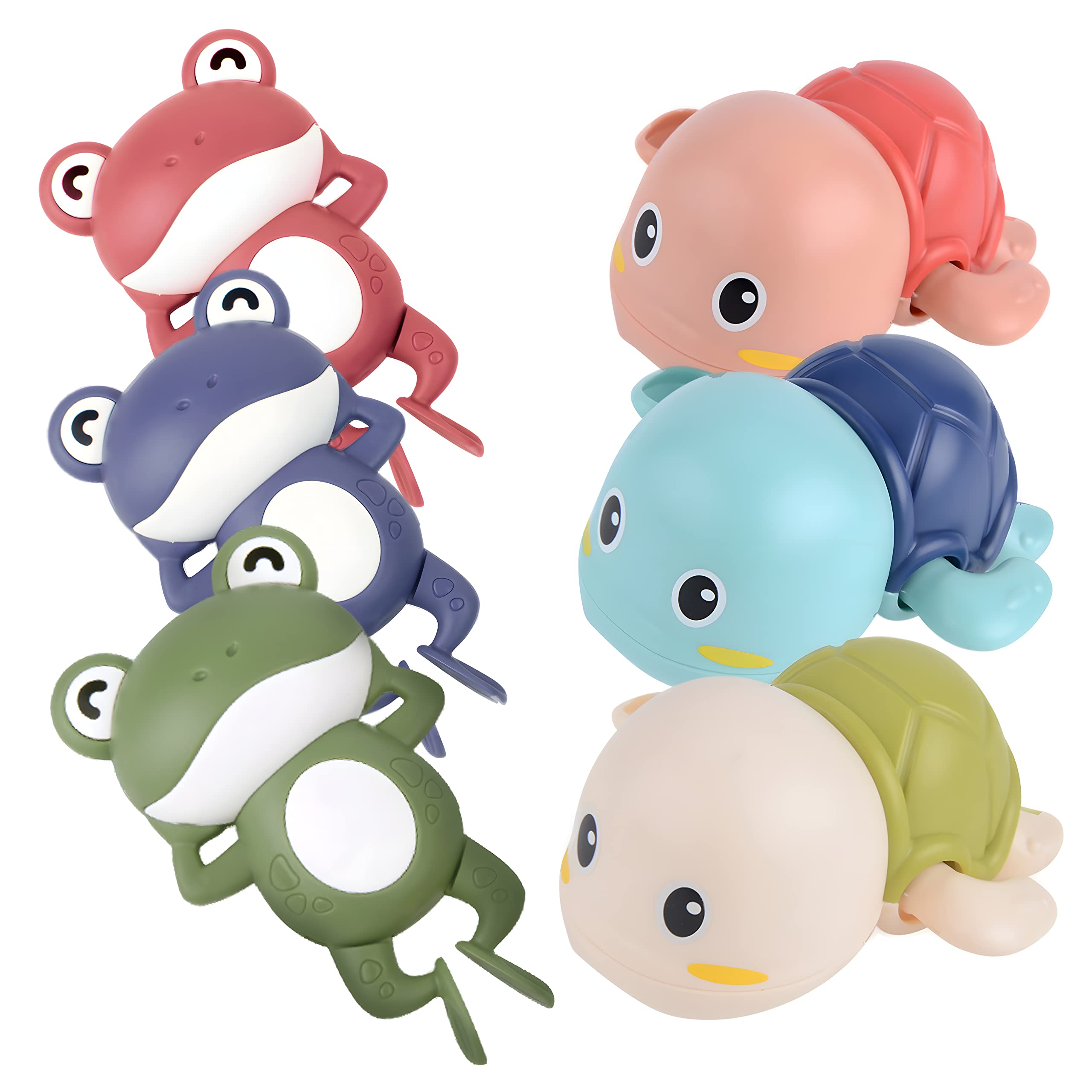 HawaStarCute Swimming Turtle and Frog Bath Toys for Toddlers, Floating Wind-Up Water and Pool Toys for Kids (Pack of 6)
