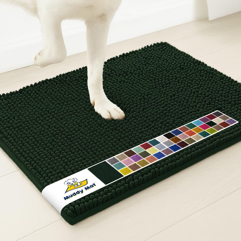 Muddy Mat® | Super Water Absorbent Door Mat Indoor, Microfiber Quick Dry Chenille Entryway Rug,Slip Resistant Front Door Mat,Indoor Mats for Entryway,Machine Washable Pet Rug, Hunter Green 36" x 46"