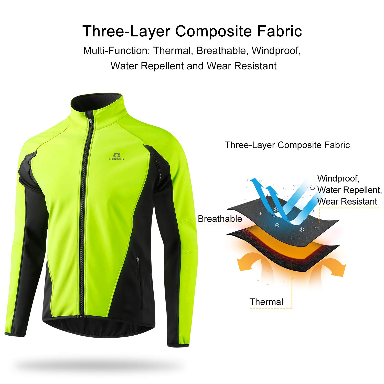 LAMEDA Chaqueta Ciclismo Invierno Impermeable Hombre Cortavientos Softshell Térmica BK-S