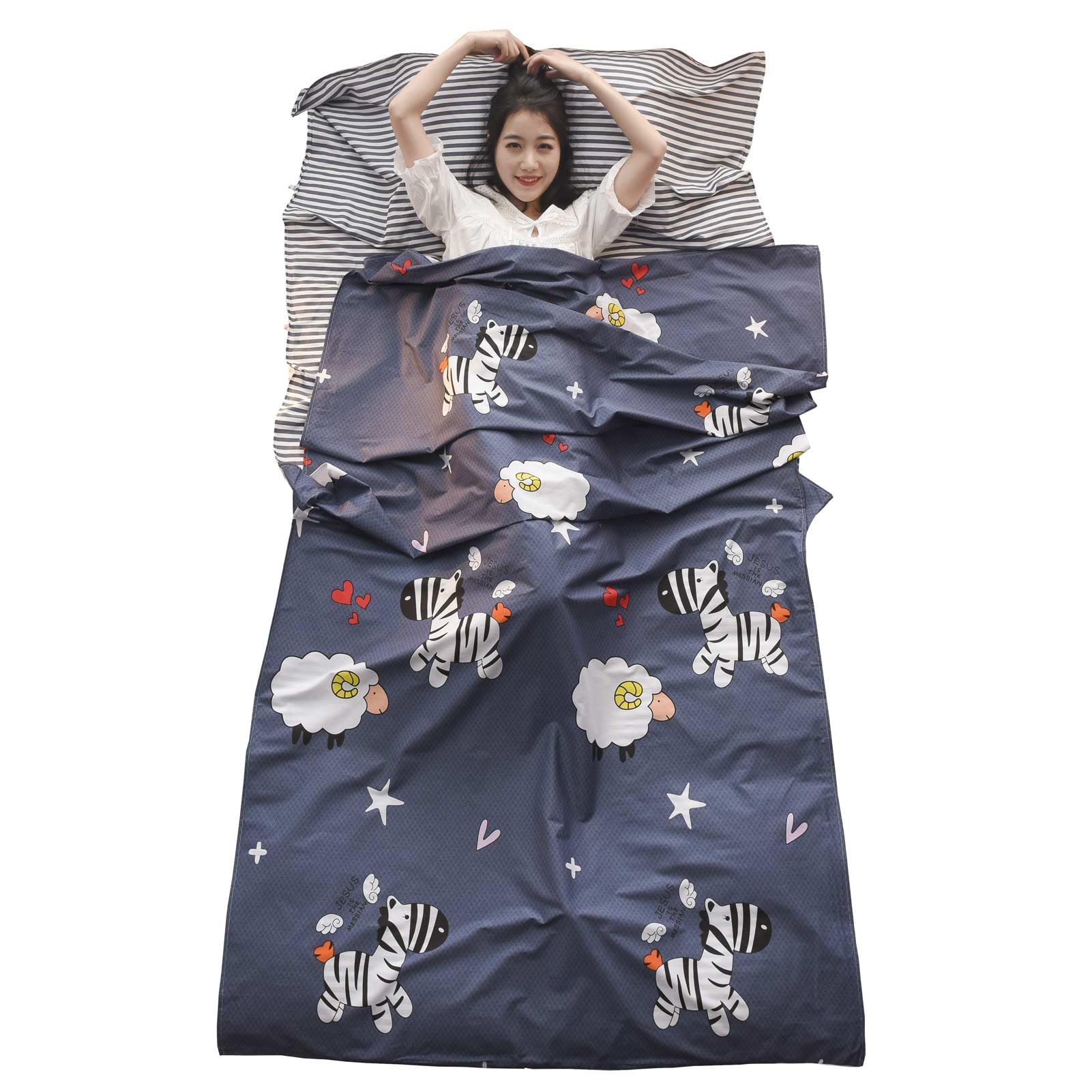 Azarxis Sleeping Bag Liner Camping Sheets Travel Sleep Sack for Camping, Traveling, Hotels, Hostels & Backpacking - Lightweight Portable Adult Single Double Travel Sheet (White & Black, 70.9โ X 90.5")