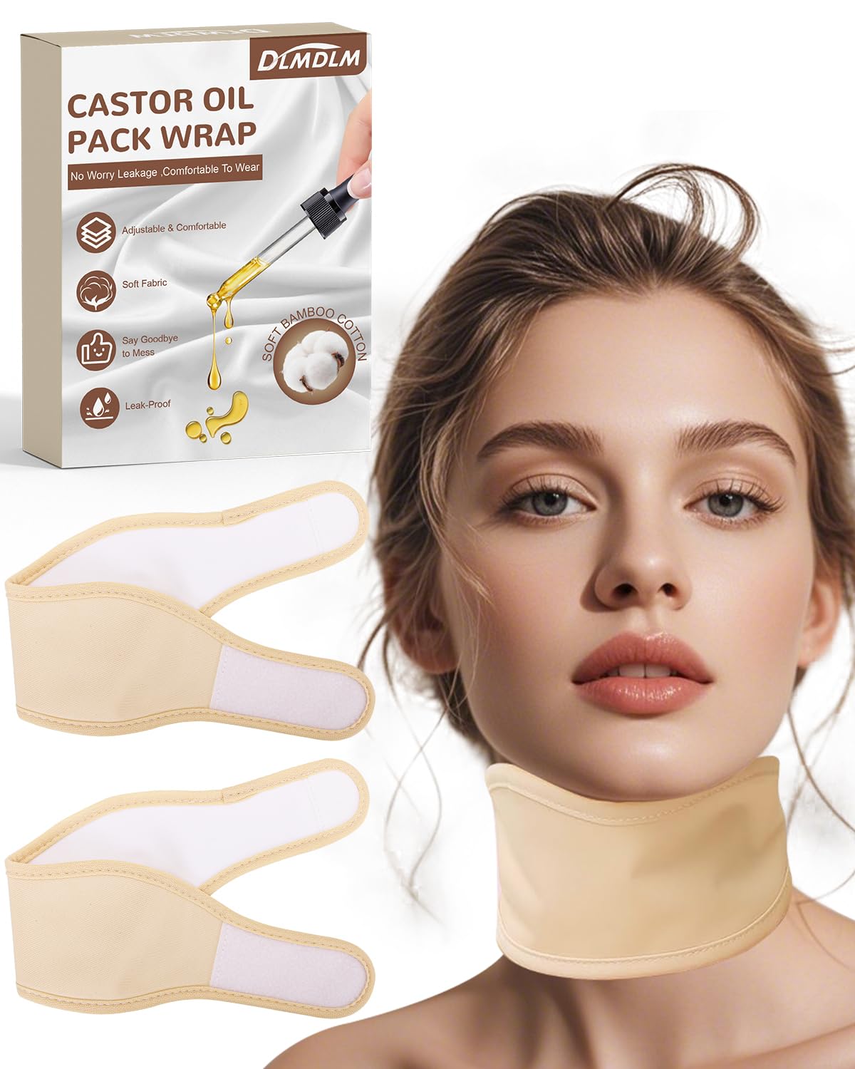 DLMDLM 2 Pcs Castor Oil Neck Pack, Reusable Orangic Castor Oil Compress Pack Wrap for Thyroid, Less and Mess Comfort Fit