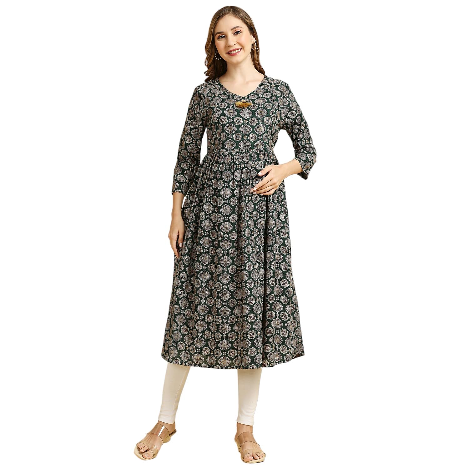 Women's Cotton Regular Fit Maternity Kurti/Pregnancy Kurti/Easy Breastfeeding Kurti/Western Kurti with Zippers for Nursing Pre and Post Pregnancy-image-24