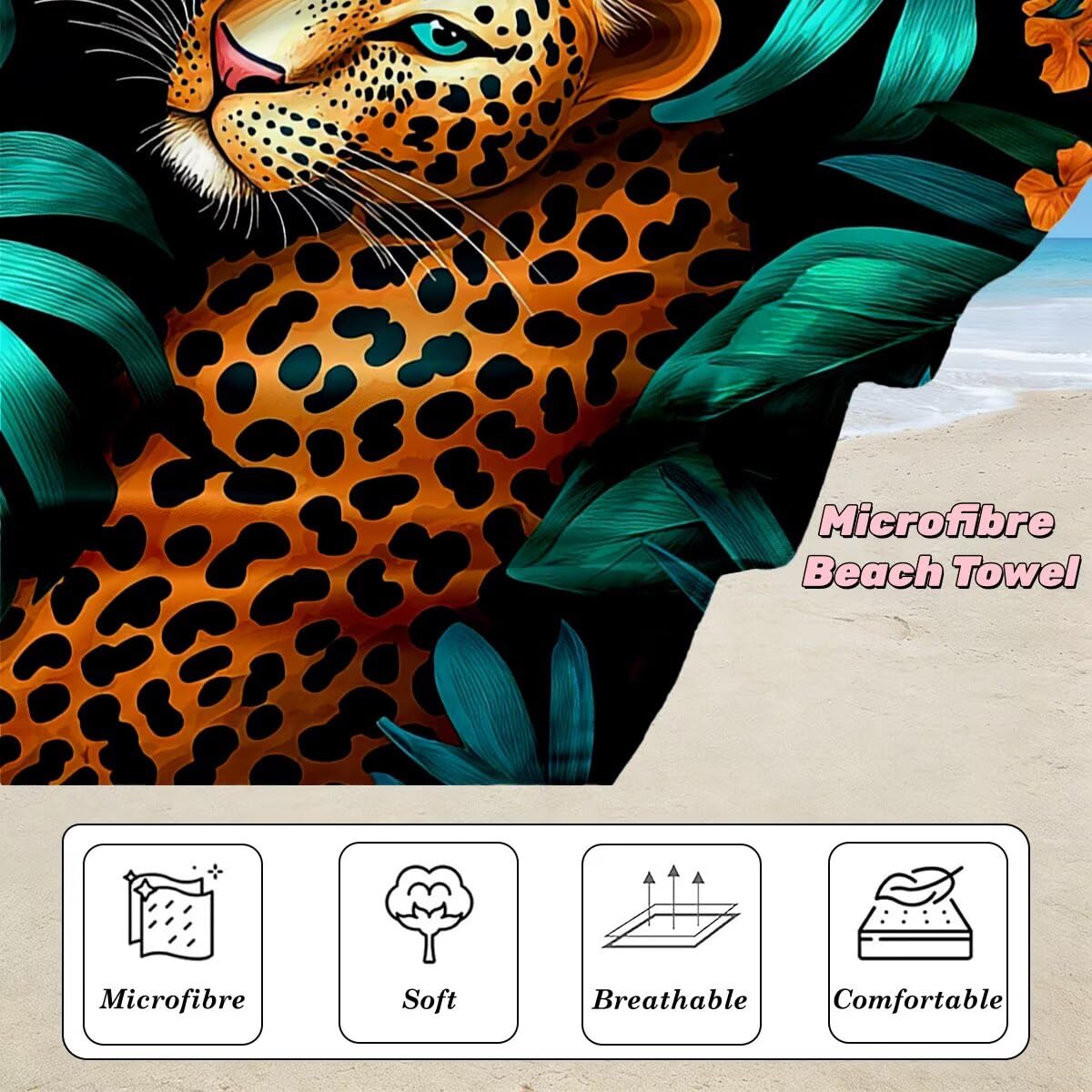 Toalla Playa 90x180 cm, Toalla Gimnasio Microfibra Secado Rapido, Juego de 2 Antiarena Toallas de Playa, Ligera Compacta Toallas Microfibra Grande para Viaje, Regalo Hombre Mujer (Leopardo) -4267