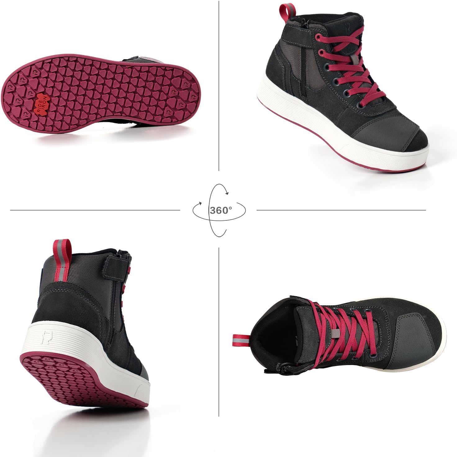 Motorcycle Shoes for Women and Men, CE Certified, Thickened Anti-Slip Sole, Breathable Casual Motorcycle Riding Boots with Ankle Support, Shift Pad (Pink 11 Men/12.5 Women) - Image 6