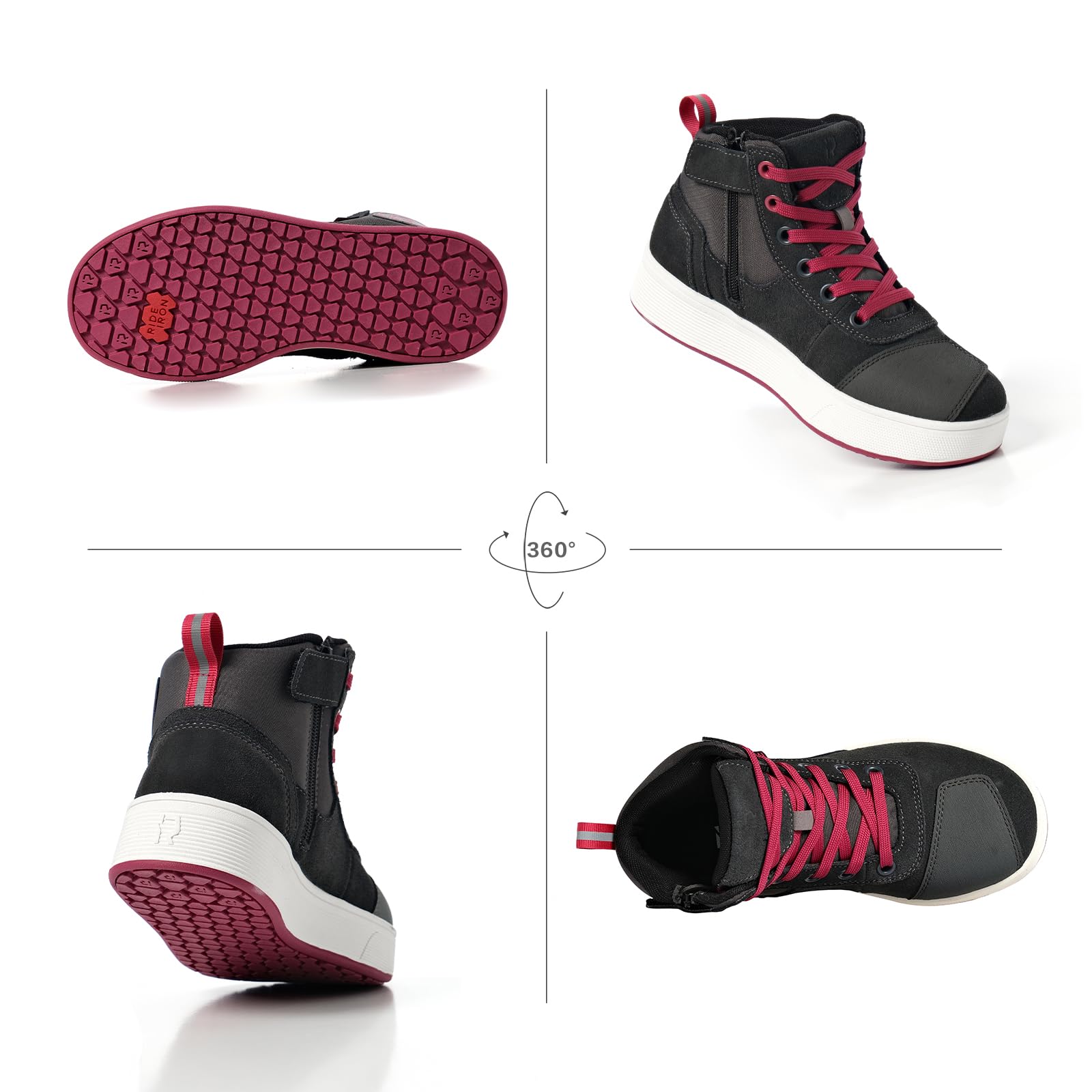 RIDEIRON Buty motocyklowe męskie damskie zgodne z CE buty motocyklowe, antypoślizgowe wzmocnione wodoodporne pogrubione podeszwy modne oddychające boczne zamki błyskawiczne, wsparcie kostki i