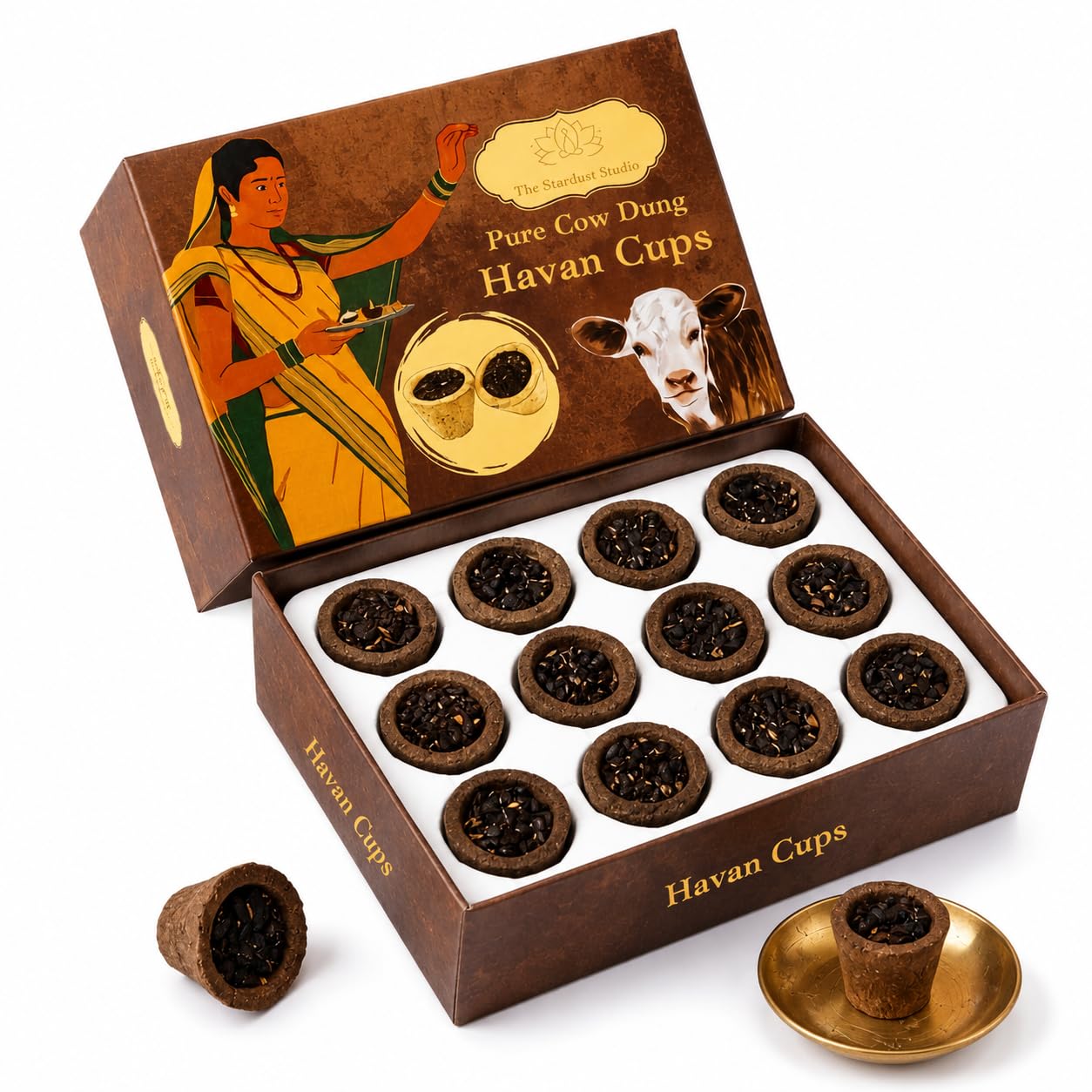 Pure Cow Dung Havan Cups for Pooja | Natural Dhoop Cups for Daily Worship, Havan, Meditation & Spiritual Rituals | Long Lasting Sandalwood Fragrance | Pack of 12-image-16