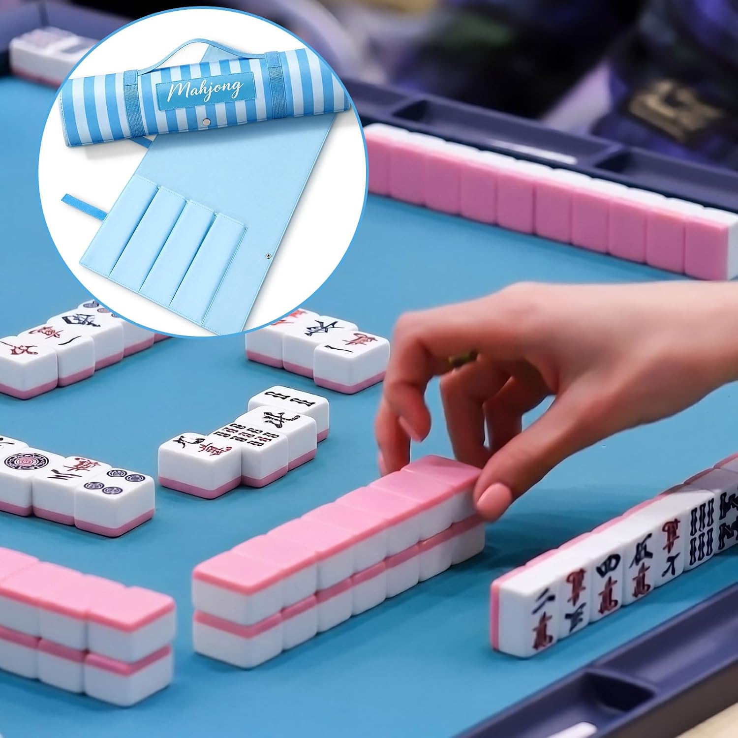 mahjong bags protective sleeve for mahjong racks and pushers tile bag accessory 20 inch fits 4 racks and pushers travel mah jong accessories and gifts empty mah jong bag only(blue)