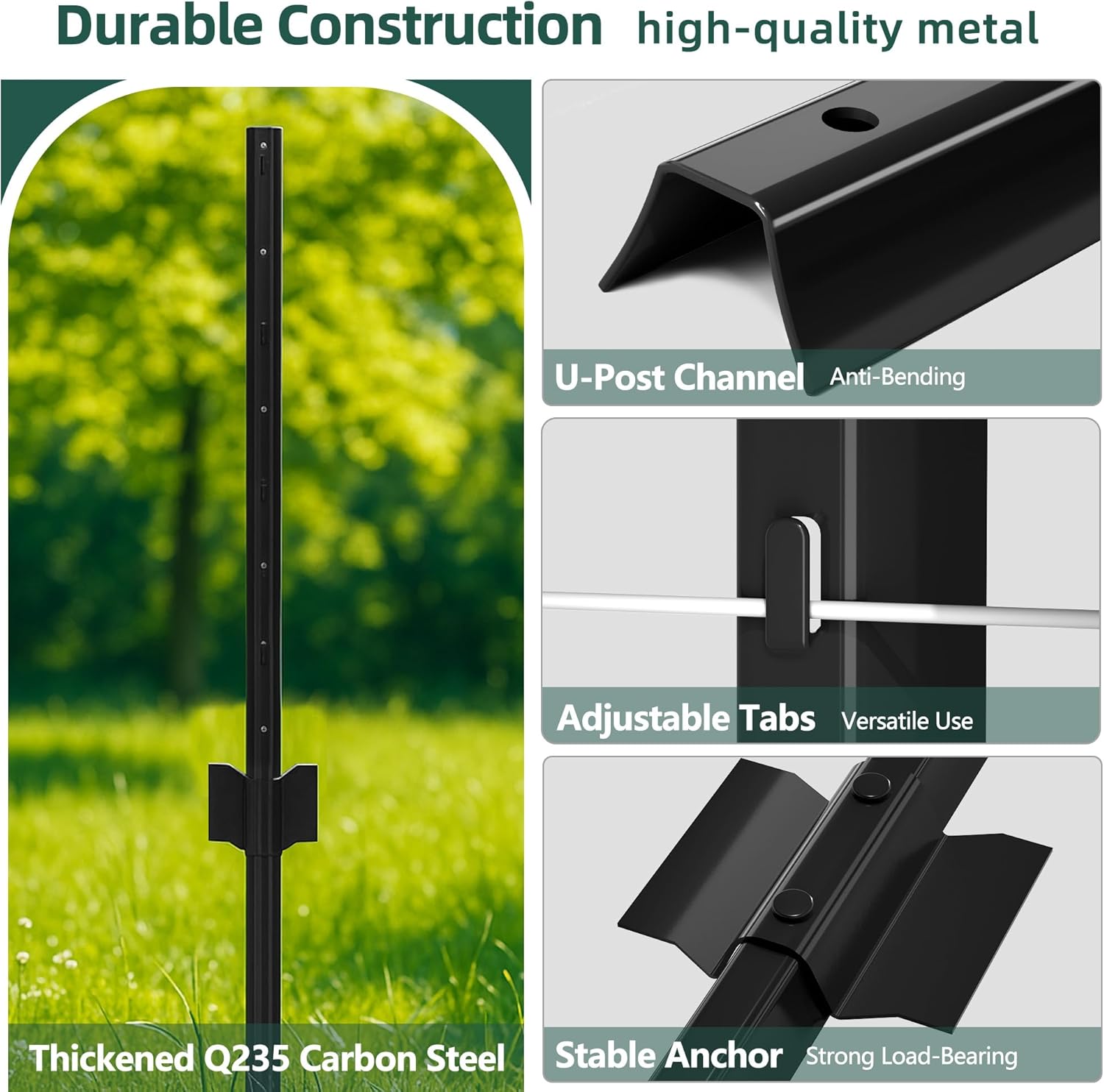 XYADA Fence Posts Sturdy Duty Metal Fence Post,U Post for Fencing in Garden Yard and Outdoor Wire (5FT- 8 Pack)