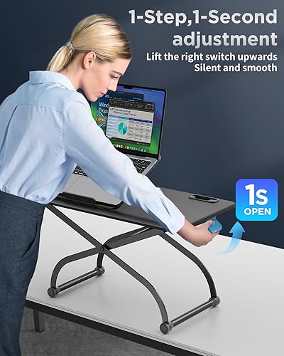 Miniatura 4 de SAIJI Convertidor de metal pequeño para computadora portátil, elevador de escritorio ajustable de 23 pulgadas de altura para mesa, estación de