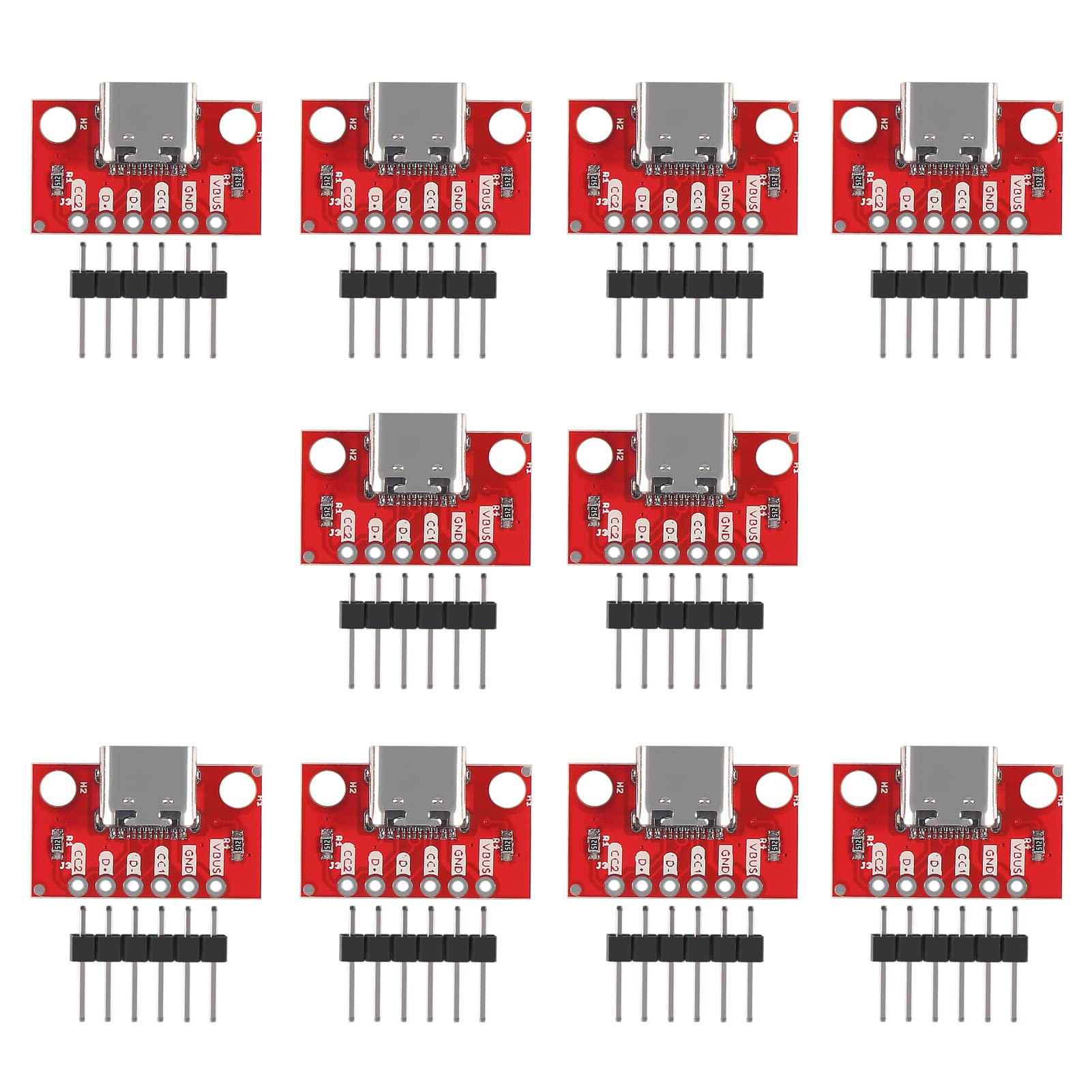 UMLIFE 10PCS USB Type-C Breakout Board Serial Basic Breakout Female Connector Type PCB Converter Board with Pin Header