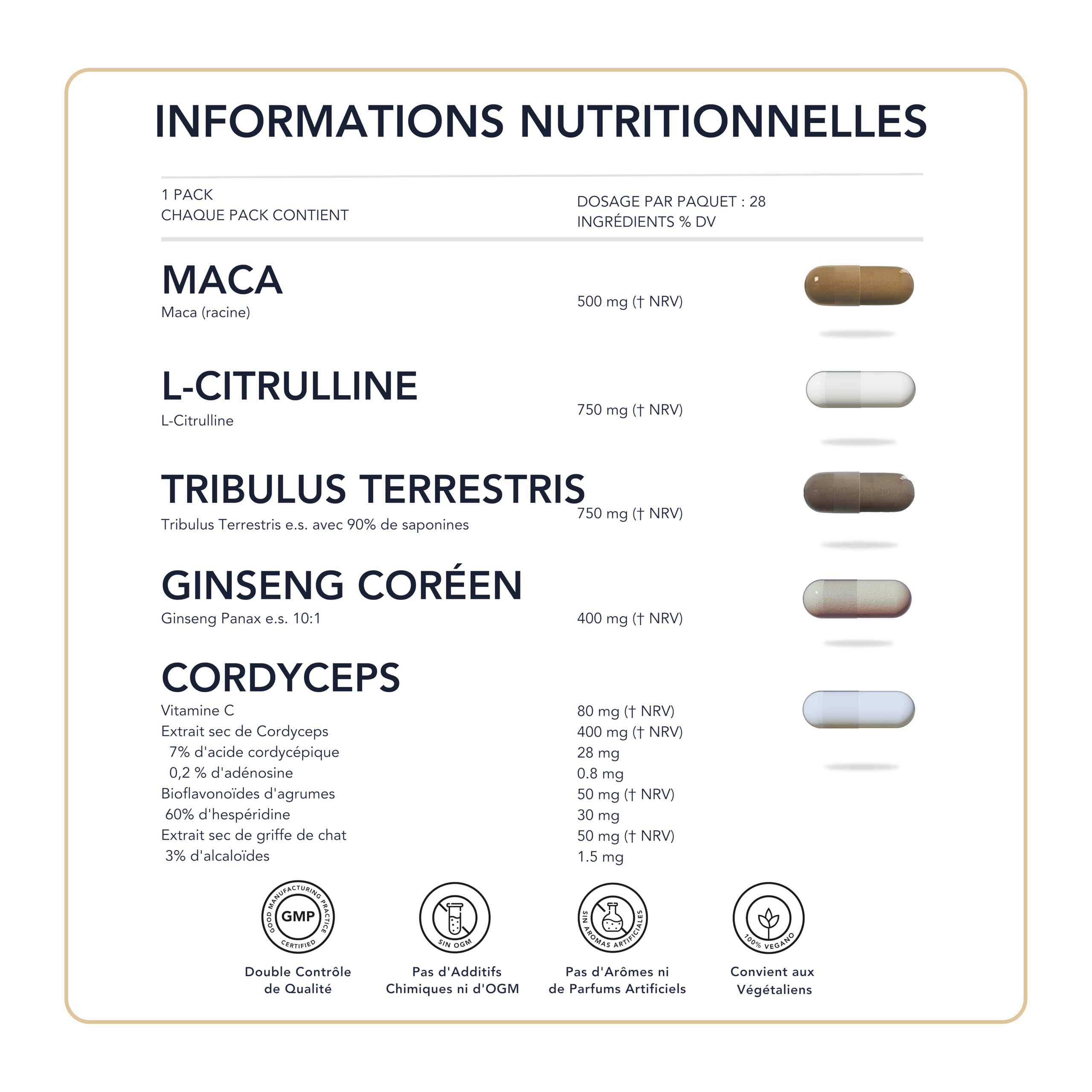 Tribulus Terrestris, Maca, L-Citrulline, Cordyceps, Ginseng - SmartAbsorb™ | pour l’énergie, la performance & l’immunité | 28 sachets quotidiens
