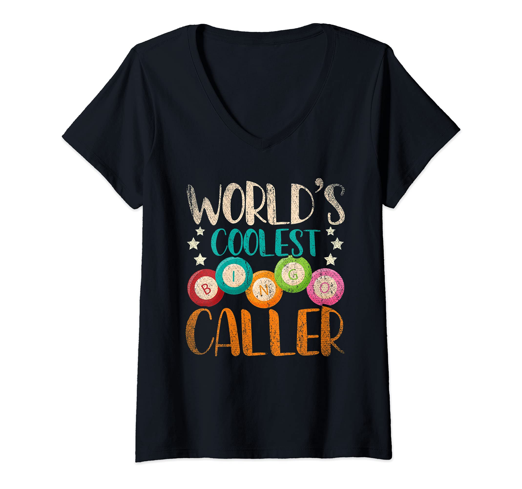 Womens Funny Bingo Player Gift Worlds Coolest Bingo Caller Bingo V-Neck T-Shirt, Black