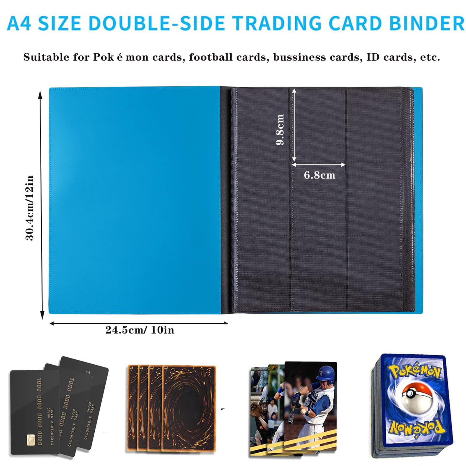 WAIZHIUA 9 Pocket Card Binder, 432 Pockets Trading Cards Binder with Elastic Strap - Image 4