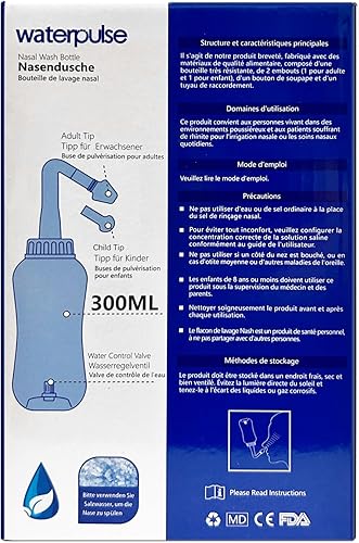 Vista 13 de Waterpulse Neti Pot, Neti Pot Sinus Rinsing Kit de enjuague sinusal Neti Pot con termómetro adhesivo para adultos y niños, sin BPA (10.1 fl oz)