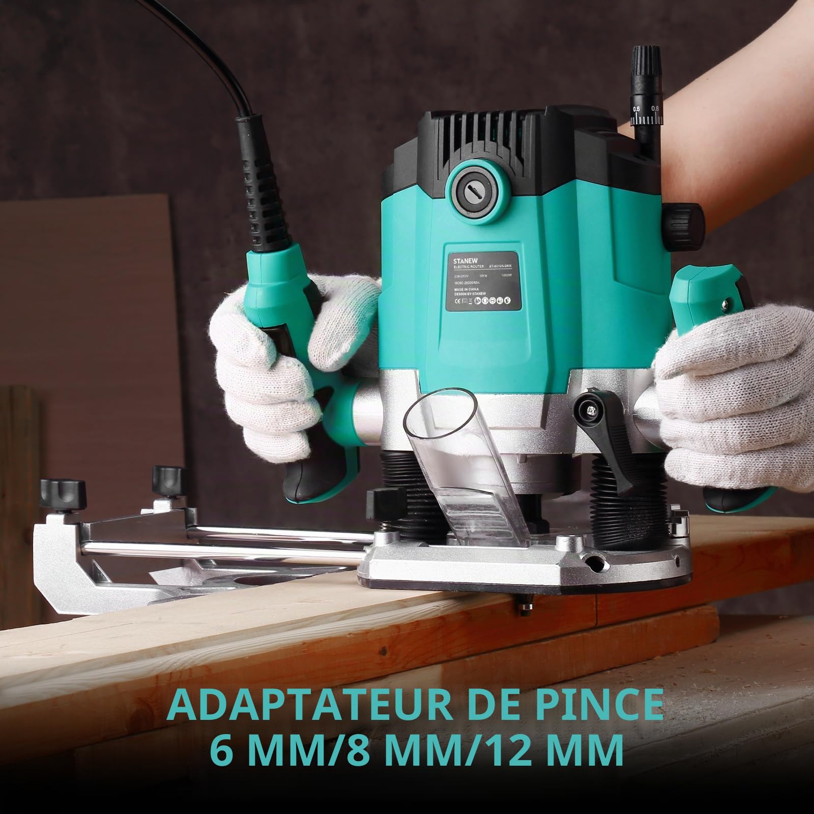 Défonceuse à Bois 1800W,STANEW à bois 10000-28000RPM avec Sac en Toile, Défonceuse Affleureuse électrique avec Set de 12 fraises à défoncer,7 Vitesses Variables 3 Pinces de 6/8/12 mm