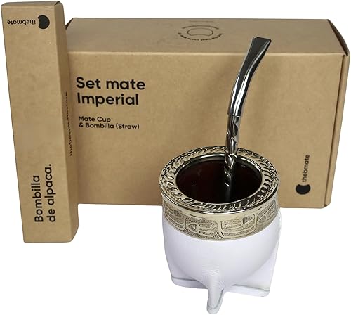 Miniatura 4 de thebmate Imperial Premium Set Yerba Mate Cup  Taza de té de cerámica hecha a mano  Envuelta en cuero hecho a mano en Uruguay  Set Mate Imperial con