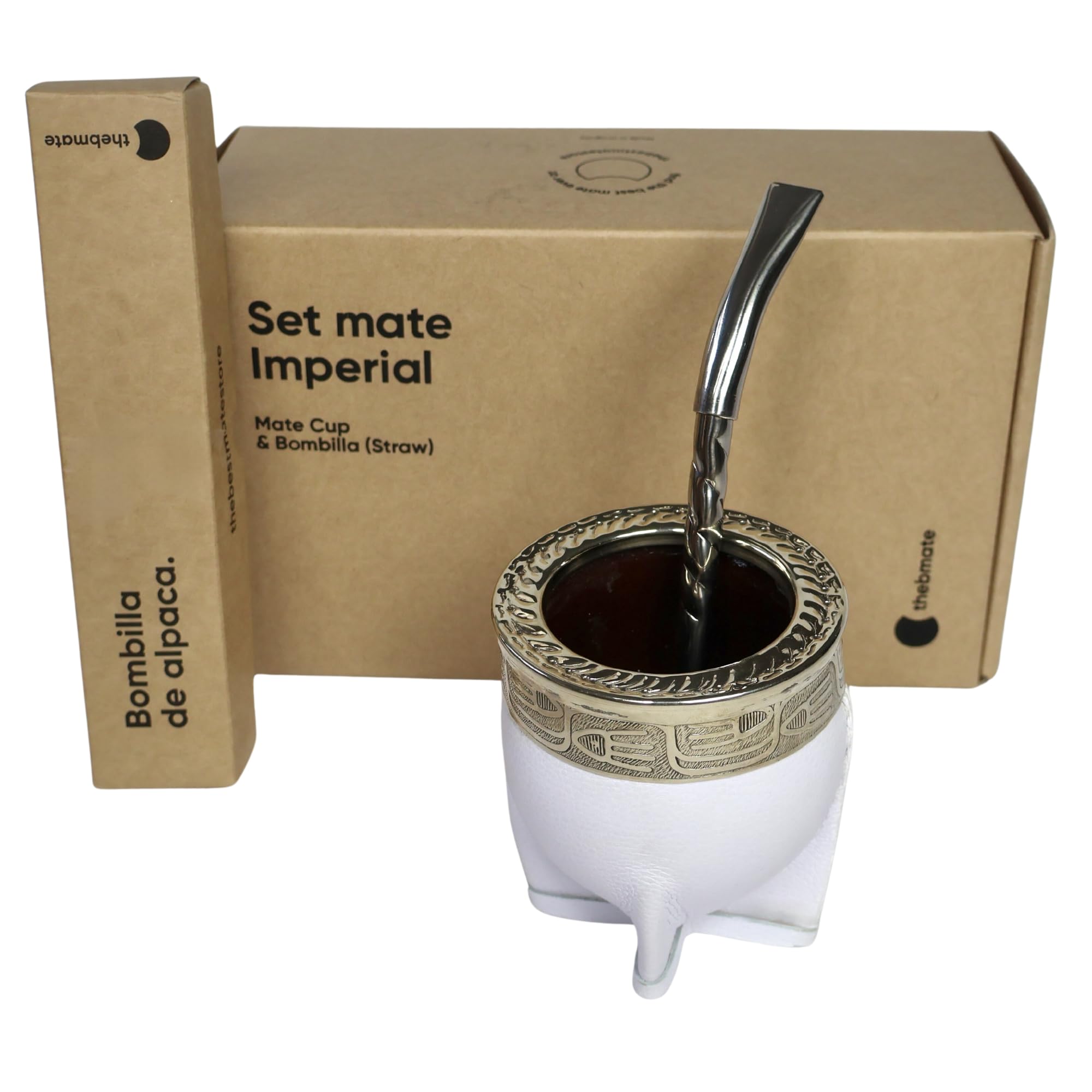 [Ensemble de qualité supérieure impériale Yerba Mate Tasse à thé en céramique fabriquée à la main en Uruguay – Ensemble Mate Imperial avec paille bombilla argentée allemande et brosse de