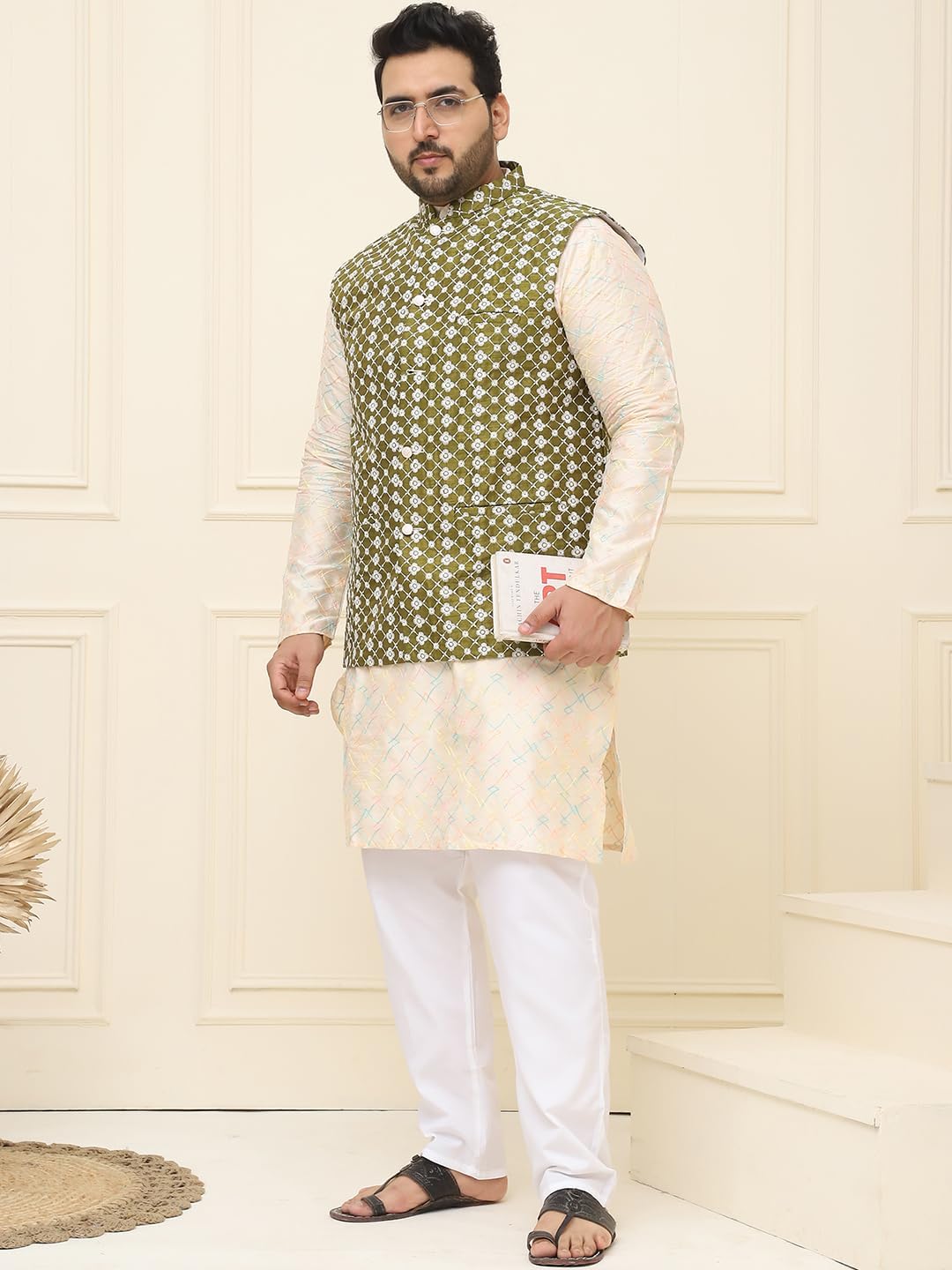 Sojanya PLUS (Since 1958), Men's Silk Blend Embroidered ONLY Nehru jacket