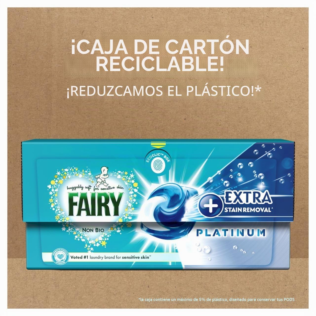 Fairy Platinum +Quitamanchas Non Bio Pods Líquido Detergente Cápsulas para Pieles Sensibles 44 Dosis