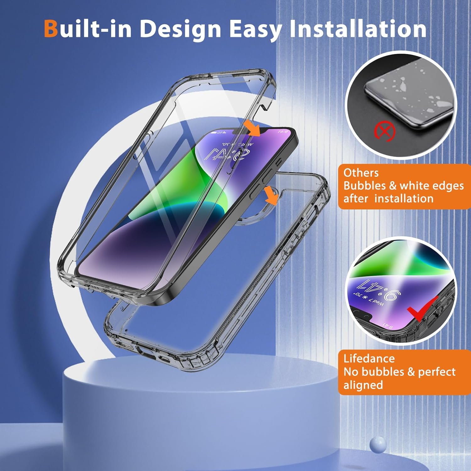 Lifedance iPhone 14/13 Case, Full-Body Rugged Protective Case with Built-in Screen Protector, 10 FT Military Grade Drop Protection, Heavy Duty Shockproof, Clear Black - Image 3