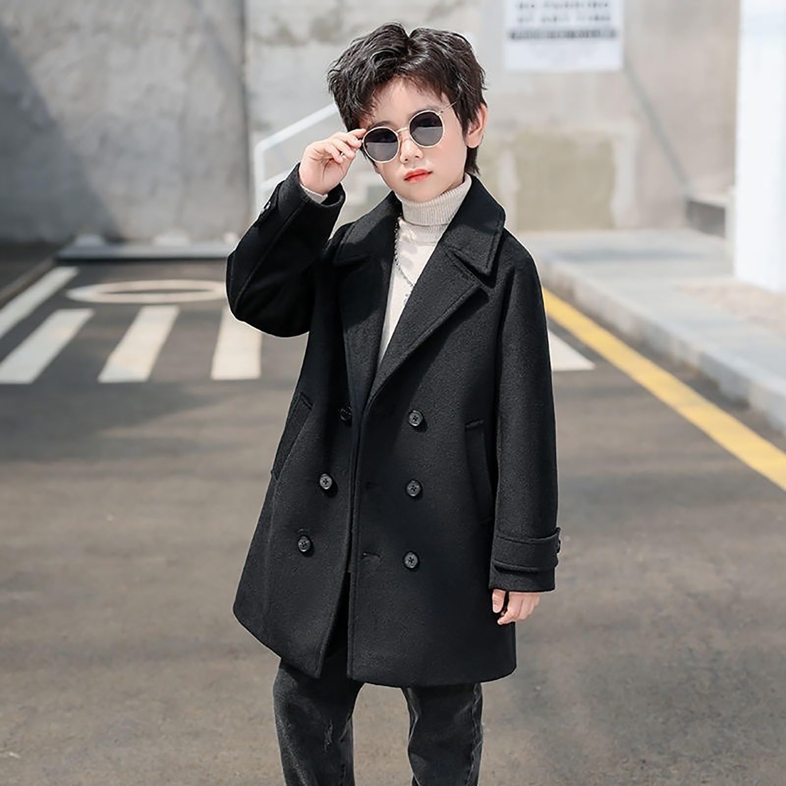 Generisch Cappotto invernale per bambini e ragazzi, cappotto di lana lungo, giacca invernale per ragazze, ragazzi, trench con risvolto, piumino con tasca, giacca per bambini alla moda, a maniche