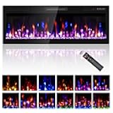 BREEZEHEAT 50 Inch Electric Fireplace Recessed and Wall Mounted, Ultra Slim Linear Fireplace Heater 750/1500W w/Crystal, HD Realistic Flame, Lower Noise, 8H Timer