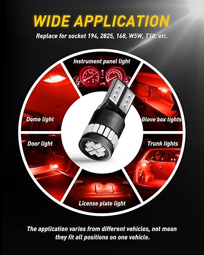 Miniatura 25 de AUXITO - 194 bombillas led para luz de placa, chips 168, 175, 2825, W5W, T10, 24-SMD, 3014, 6000 K, color blanco, luces de automóvil, interiores