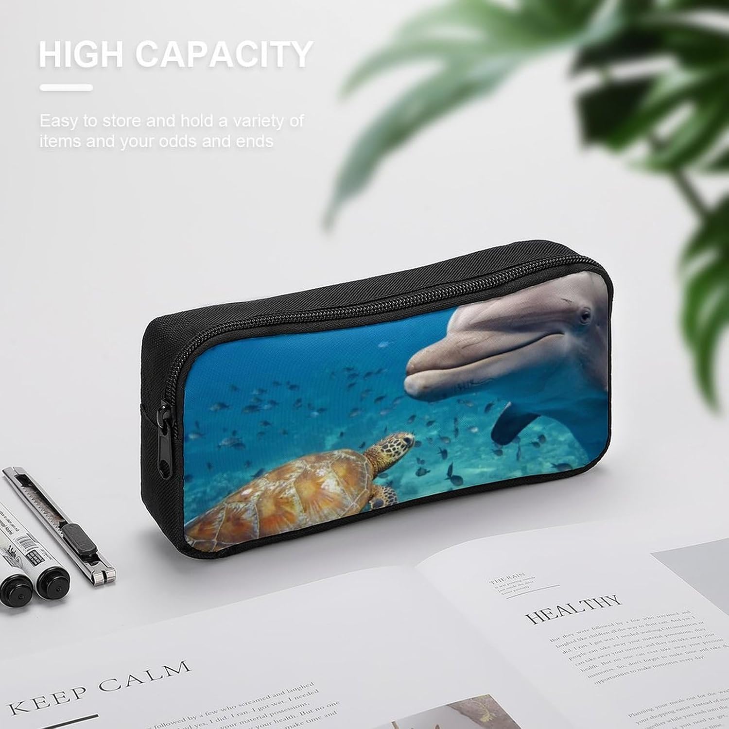 Sea Turtle Dolphin And Fish Pencil Case Large Capacity Pencil Pouch image 4
