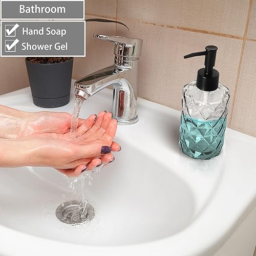 Miniatura 5 de Dispensador de jabón de vidrio con bomba negra, juego de dispensador de jabón de baño (paquete de 2, 11 onzas), botellas gruesas de alta calidad,