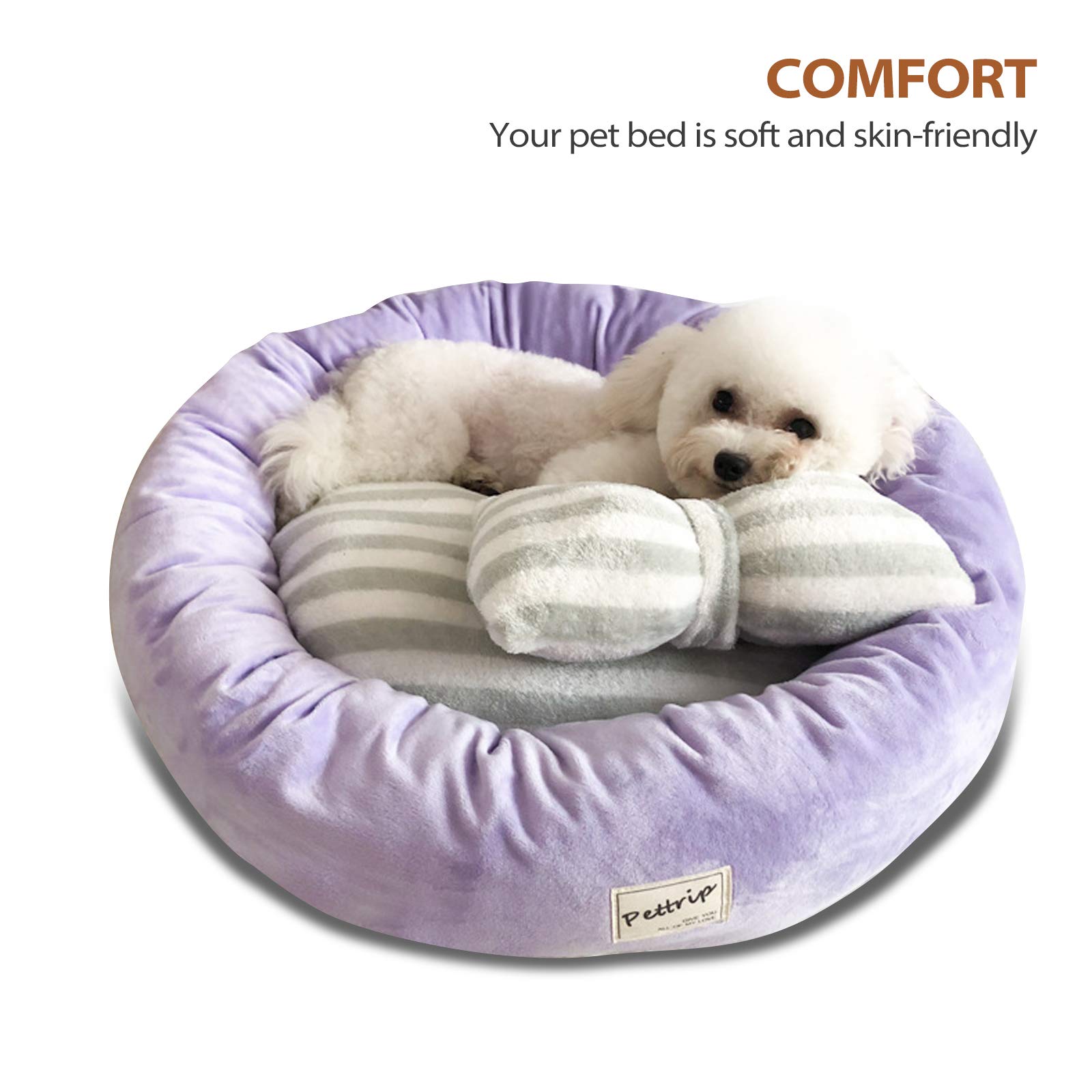 PETCUTE Hundebett Katzenbett Waschbar Hundesofa Rund Kissen Bett Wildlederimitat Haustierbett für Grosse Mittlere kleine Hunde Katzen(M-55 * 15 cm Lila)