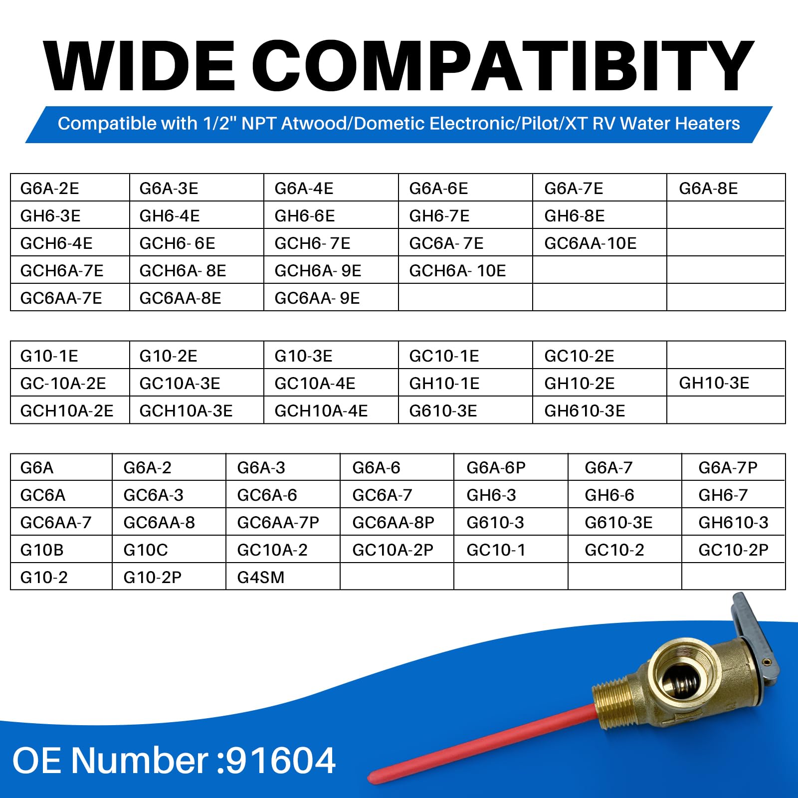 Valvola di riduzione della pressione della temperatura con filettatura NPT da 1/2", 98,9 °C, 150 PSI, per scaldabagni Atwood/Dometic, valvola di sicurezza in ottone ispessito per scaldabagni e