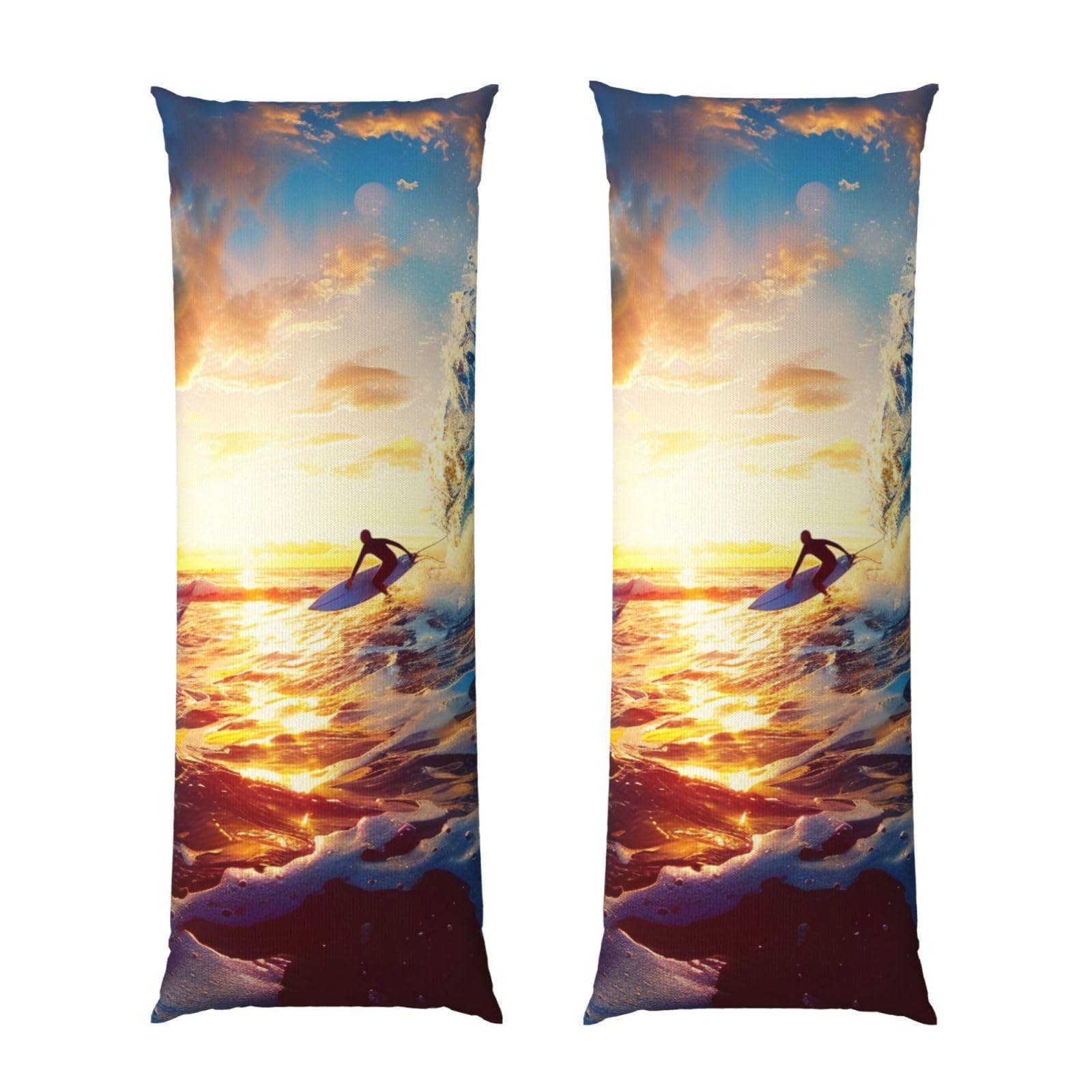 Body Pillow Cover 20x54 Inch, Sunset Sea Surfing Seascape Print Long Lumbar Pillow Case with Zipper Long Body Pillowcase Decorative for Bed Sofa Bedroom