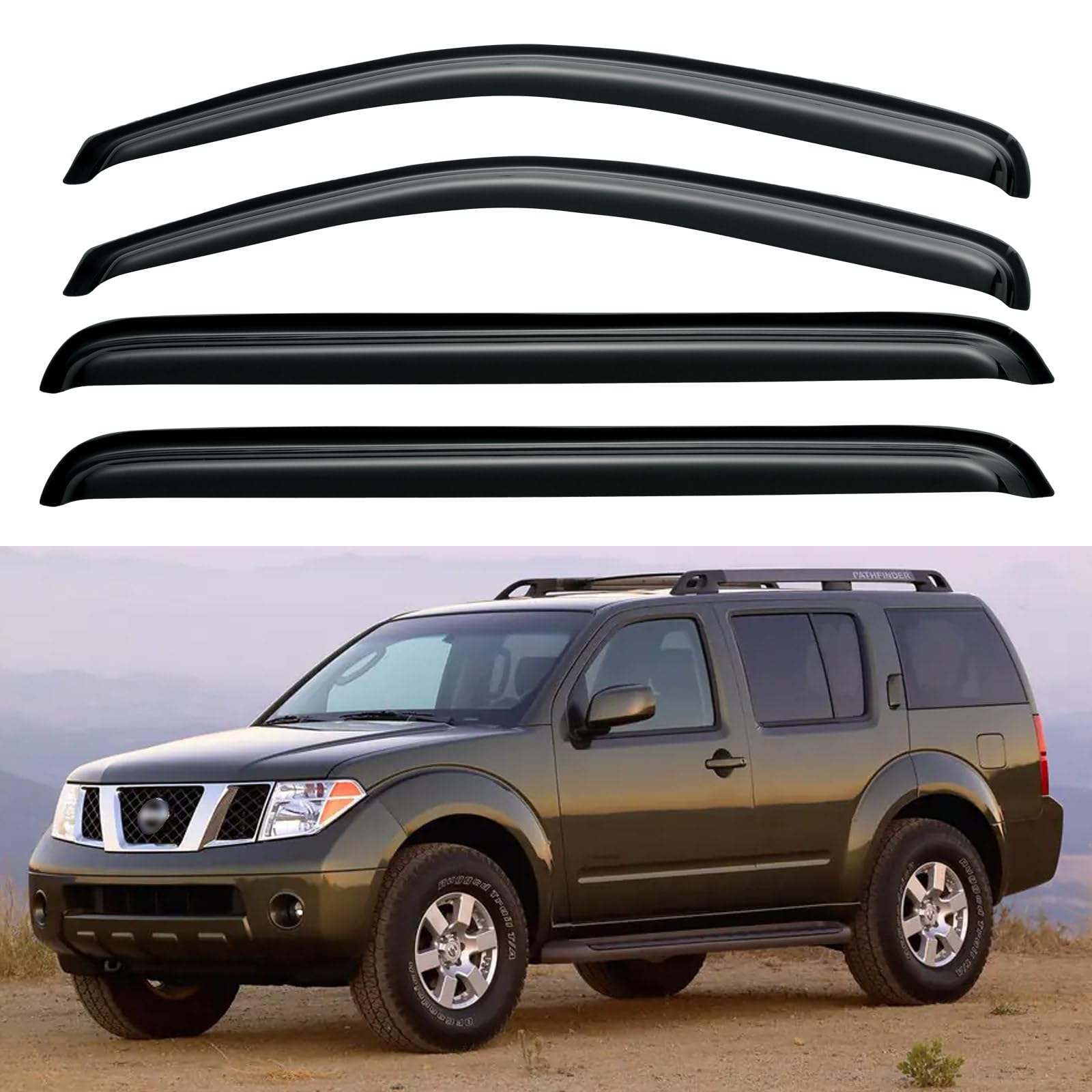 Window Visors Rain Guards for 2005-2012 Nissan Pathfinder | Out-Channel Window Vent Wind Deflectors Visors Shades Protectors for 05-12 Nissan Pathfinder