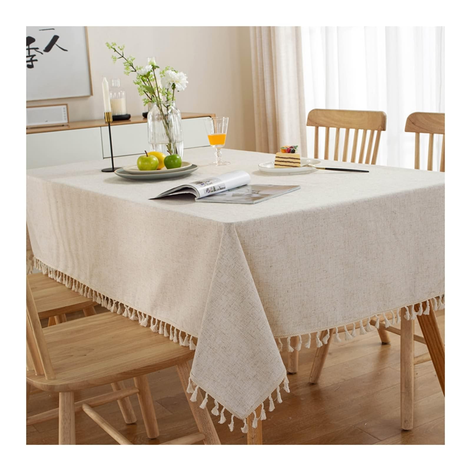 Tovaglia rettangolare 140 x 200 cm, lavabile, in poliestere e lino, tinta unita, con nappe, perfetta per cucina, sala da pranzo, Thanng, decorazione natalizia
