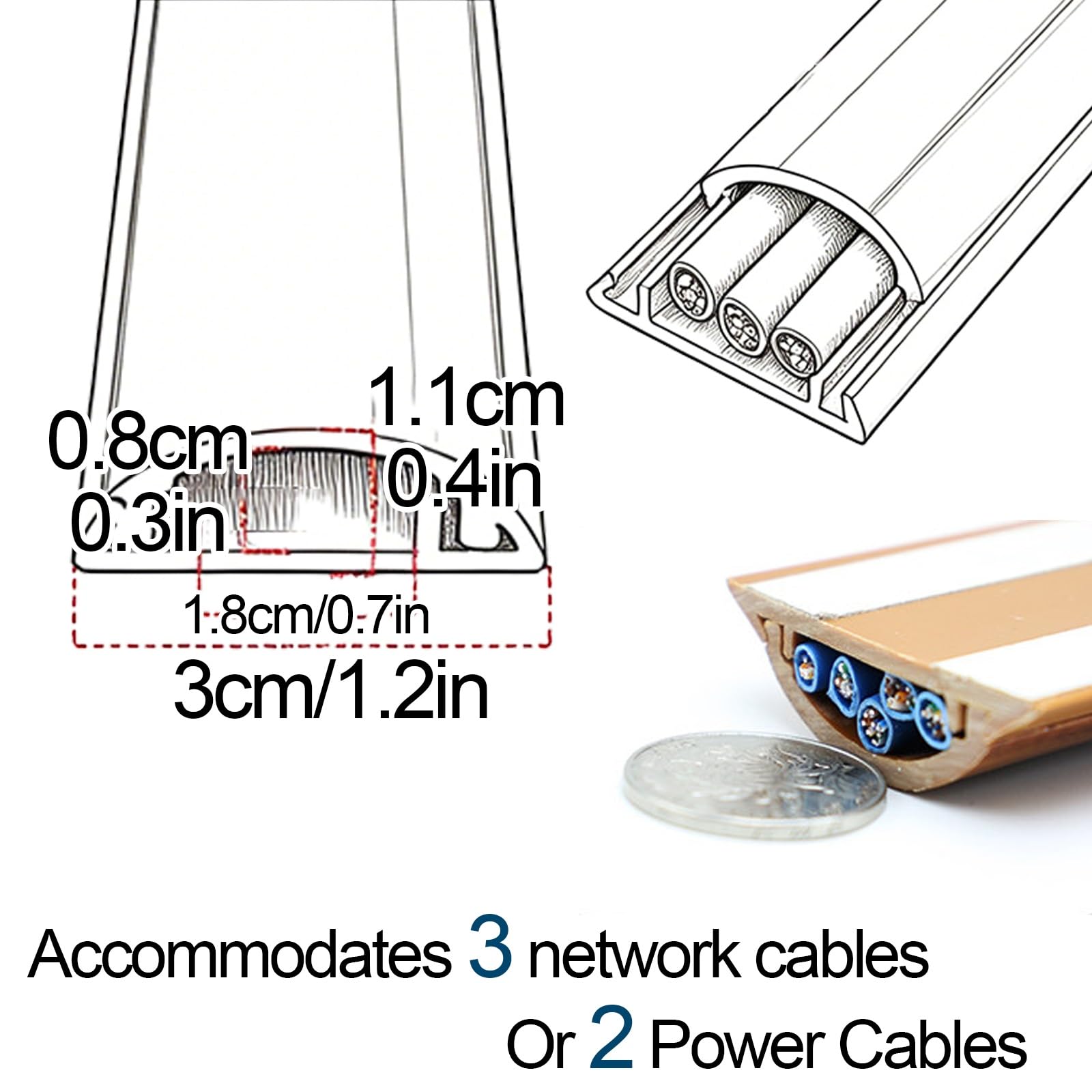 Canalina Passacavi 100cm Canalina Passacavi Adesiva in ​​PVC Autoadesiva Nascondi Cavi per Casa, Ufficio o Ambienti Esterni(White,3cm/1.2in)