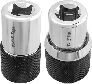 Yakamoz Adjustable Tap Socket Set - 2Pcs Tap Socket Adapters 3/8 Drive Tap Holder Tapping Socket Threading Tool for Tight Workspaces, Fits Taps #6-1/4 and 1/4-1/2