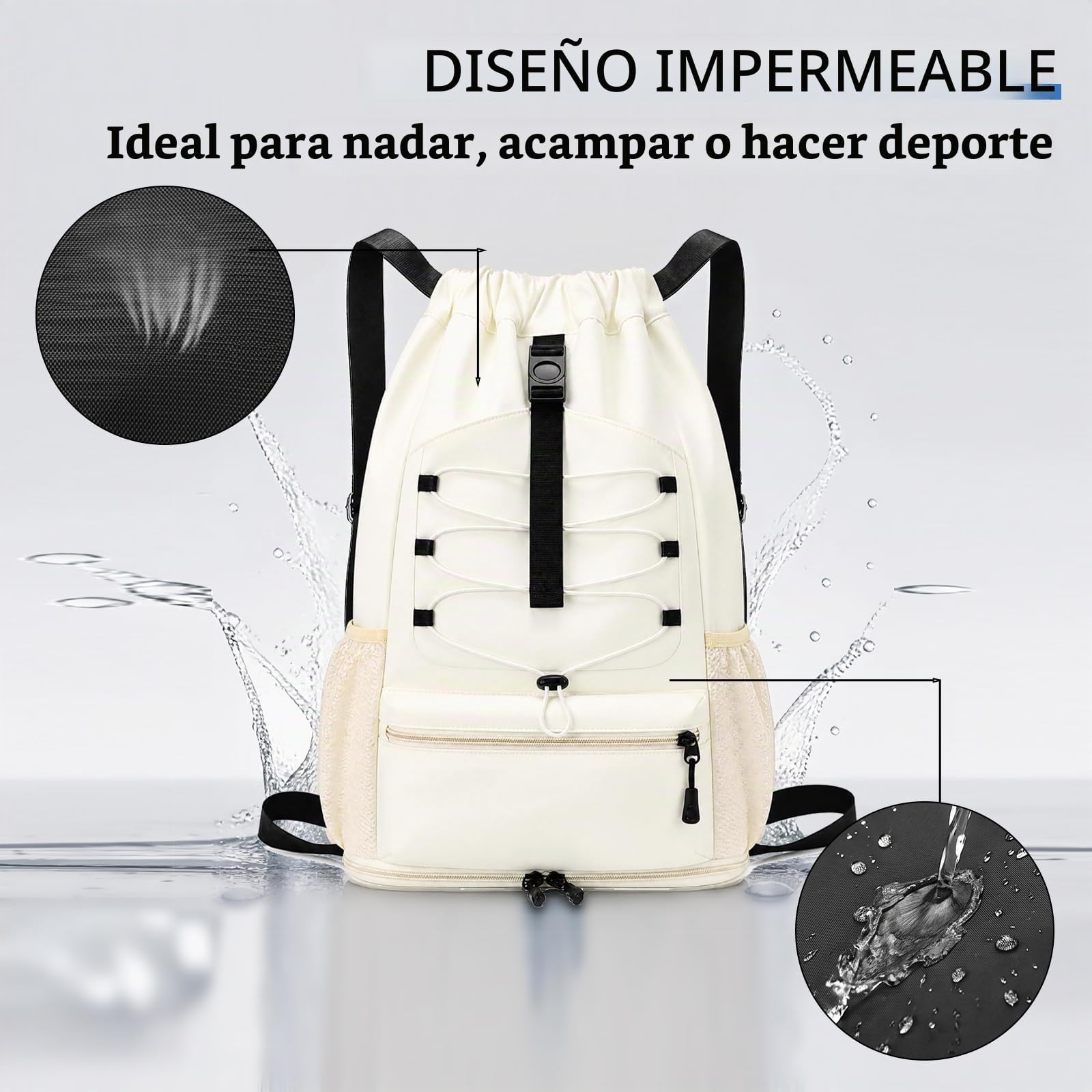 Mochilas de Cuerdas Impermeable Bolsa de Deporte, Gran Capacidad Nylon Mochila de Gimnasio con Cordón para Hombre Mujer, Gym Bag de Cincha para Escolar, Senderismo, Casual, Viaje, Playa